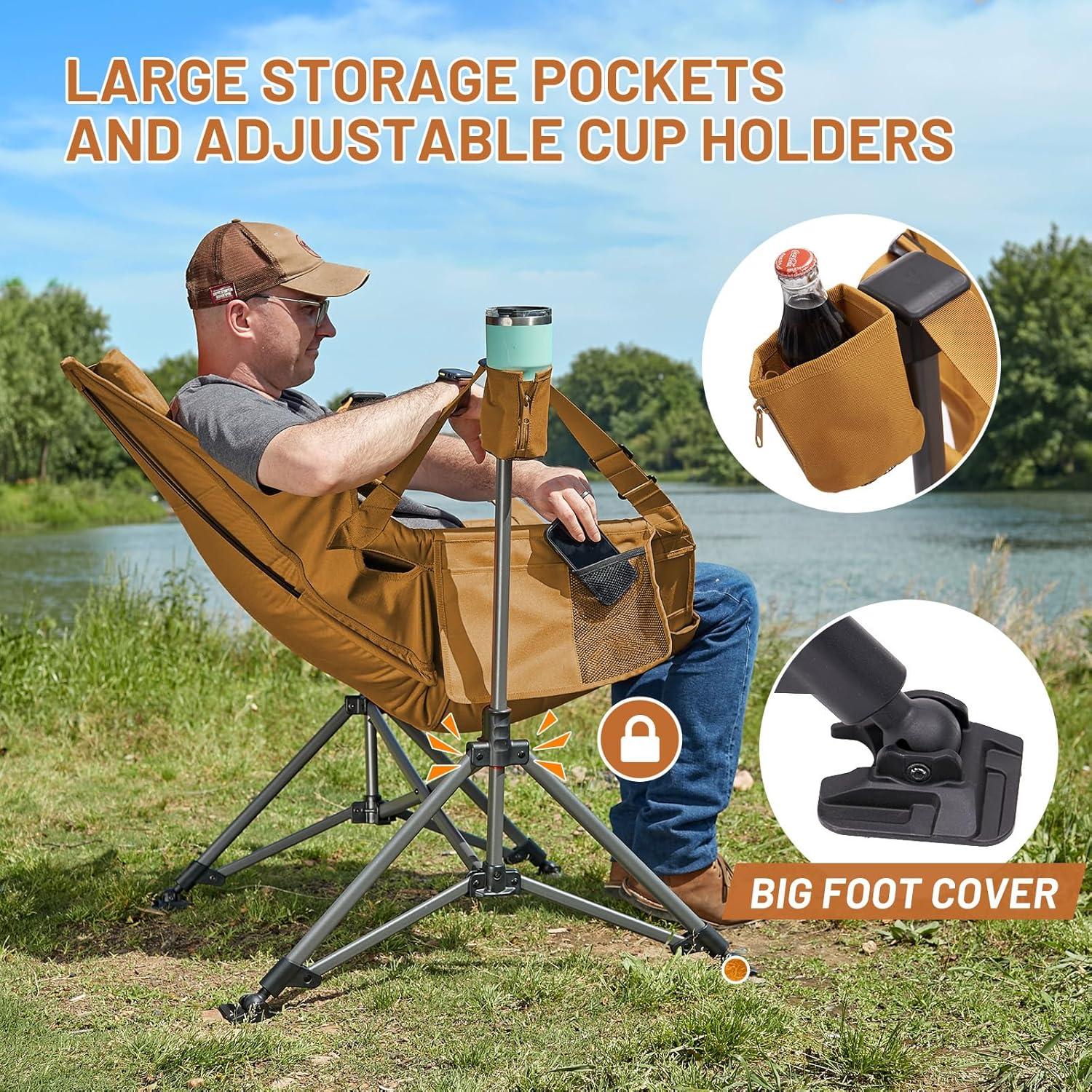 imageTIMBER RIDGE Hammock Camping Chair Oversized Swinging Chair with Adjustable Back and Seat Height Portable Folding Rocking Camping Chair for Outdoor Lawn Backyard and Patio Supports 400lbsOrange