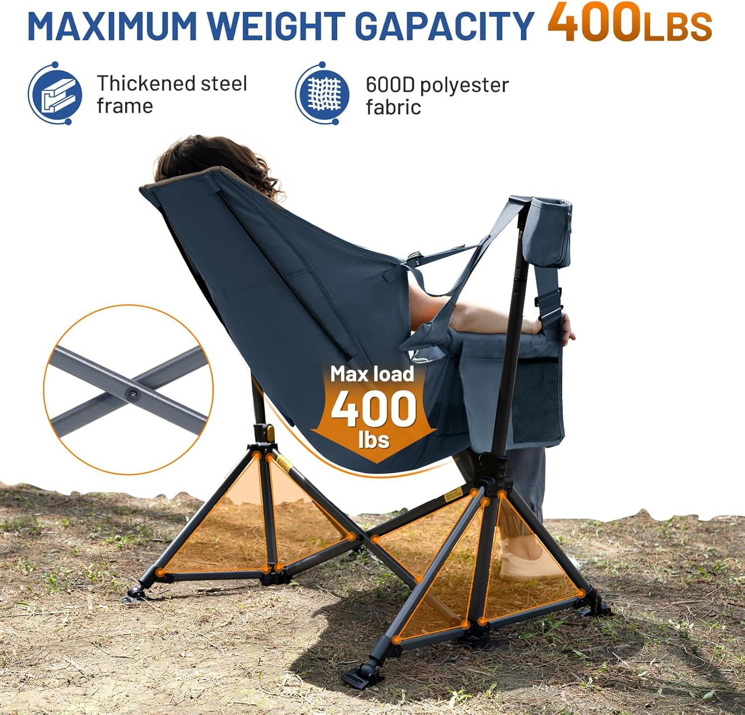 imageTIMBER RIDGE Hammock Camping Chair Oversized Swinging Chair with Adjustable Back and Seat Height Portable Folding Rocking Camping Chair for Outdoor Lawn Backyard and Patio Supports 400lbsBlue