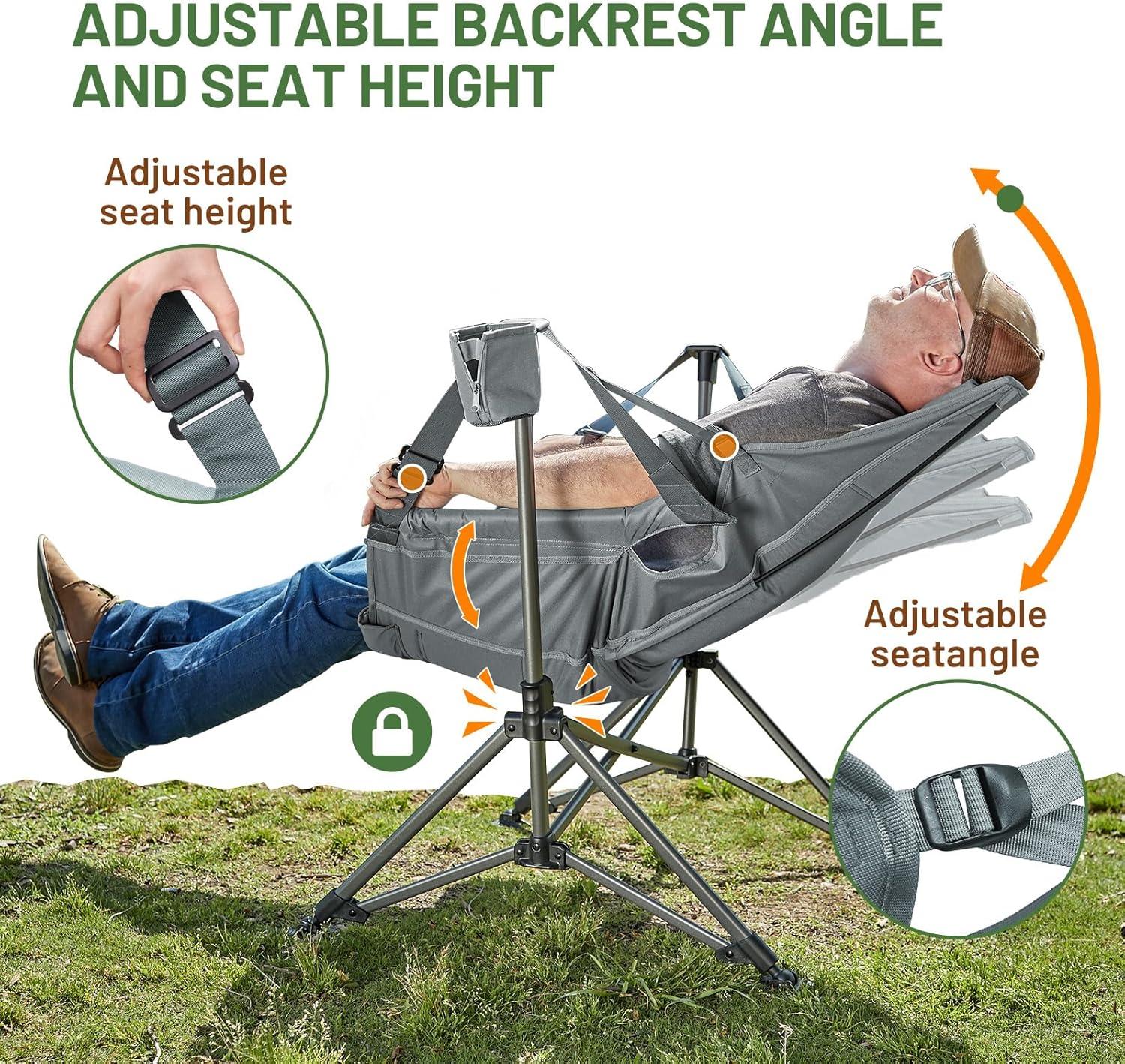 imageTIMBER RIDGE Hammock Camping Chair Oversized Swinging Chair with Adjustable Back and Seat Height Portable Folding Rocking Camping Chair for Outdoor Lawn Backyard and Patio Supports 400lbsGrey2 Pack