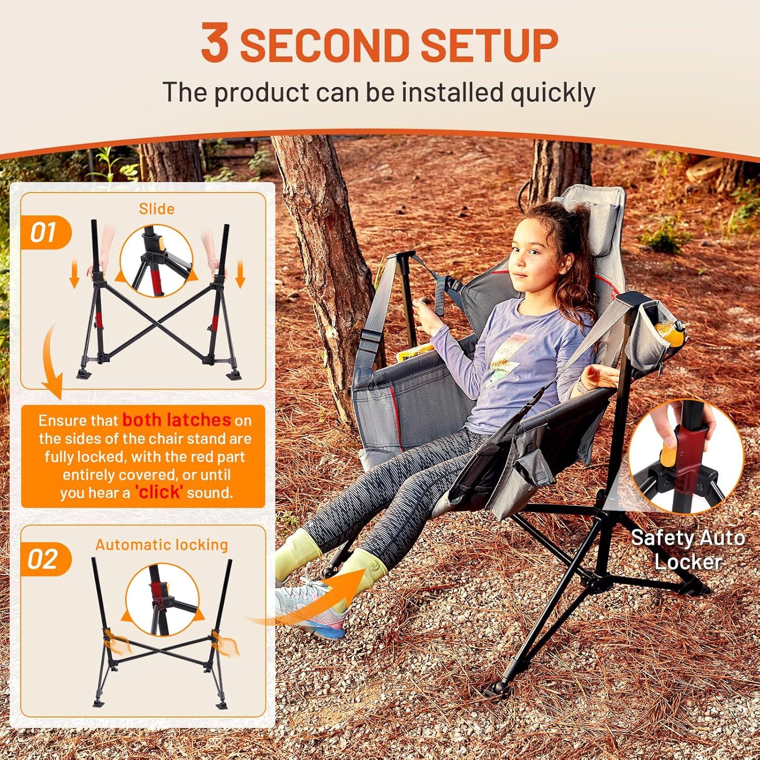 imageTIMBER RIDGE Hammock Camping Chair Oversized Swinging Chair with Adjustable Back and Seat Height Portable Folding Rocking Camping Chair for Outdoor Lawn Backyard and Patio Supports 400lbsGreyheated