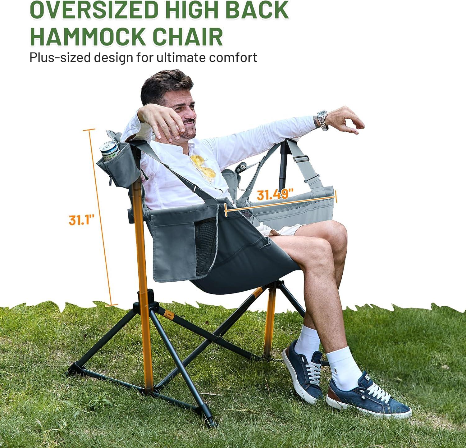 imageTIMBER RIDGE Hammock Camping Chair Oversized Swinging Chair with Adjustable Back and Seat Height Portable Folding Rocking Camping Chair for Outdoor Lawn Backyard and Patio Supports 400lbsGrey