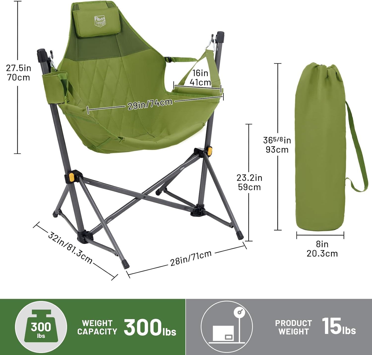 imageTIMBER RIDGE Hammock Camping Chair with Adjustable Backrest Heavy Duty Folding Hammock Chair Supports 300lbs Portable Hammock Chair for Camping Travelling and Patio TanGreen 2 Set