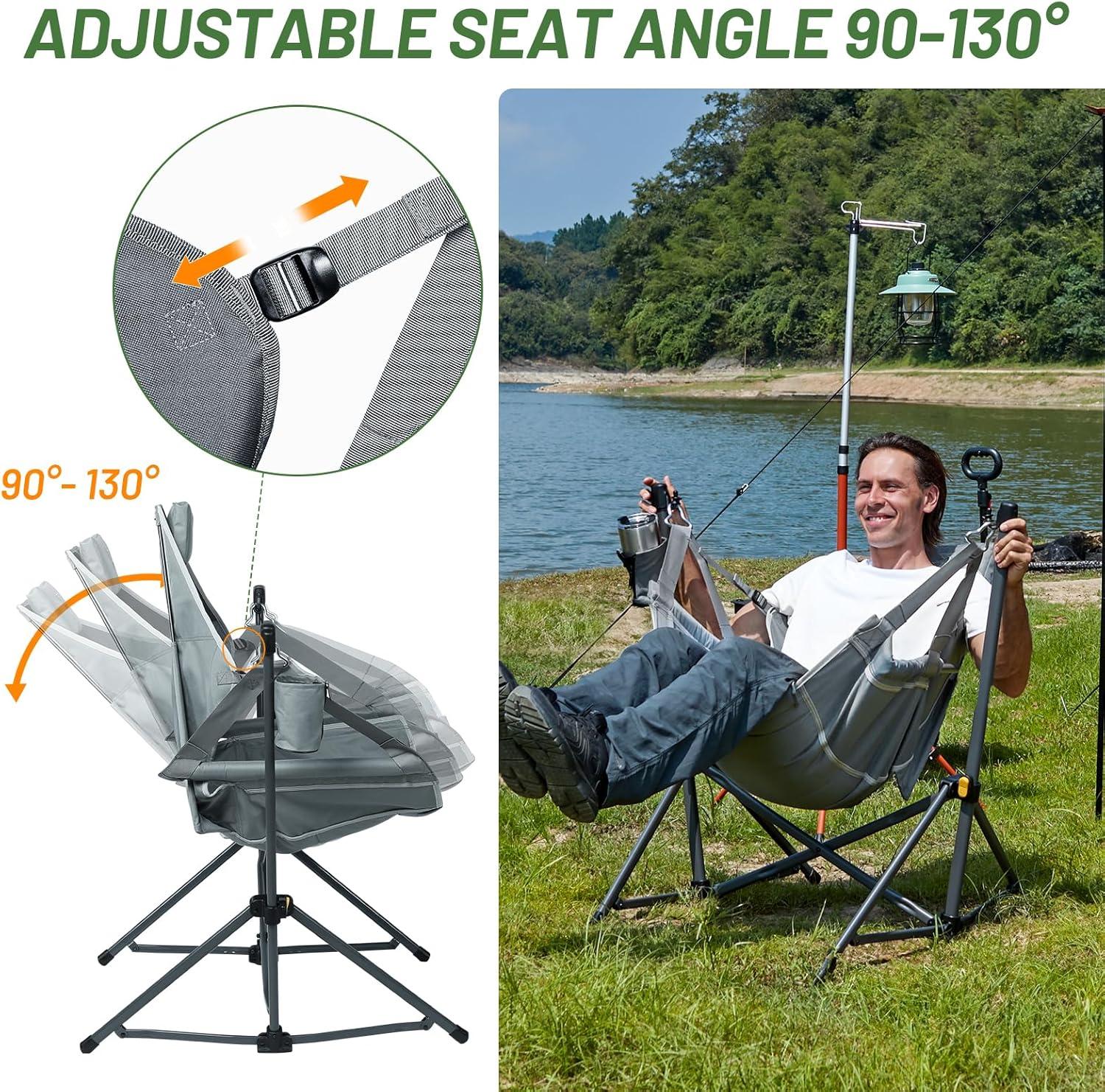 imageTIMBER RIDGE Hammock Camping Chair with Adjustable Backrest Heavy Duty Folding Hammock Chair Supports 300lbs Portable Hammock Chair for Camping Travelling and Patio TanGrey