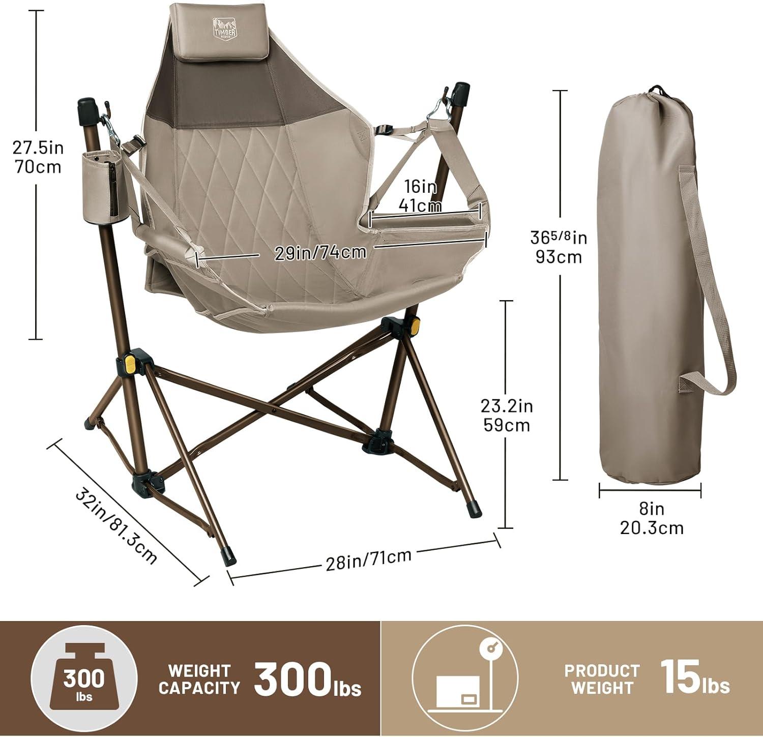 imageTIMBER RIDGE Hammock Camping Chair with Adjustable Backrest Heavy Duty Folding Hammock Chair Supports 300lbs Portable Hammock Chair for Camping Travelling and Patio TanTan 2 Set