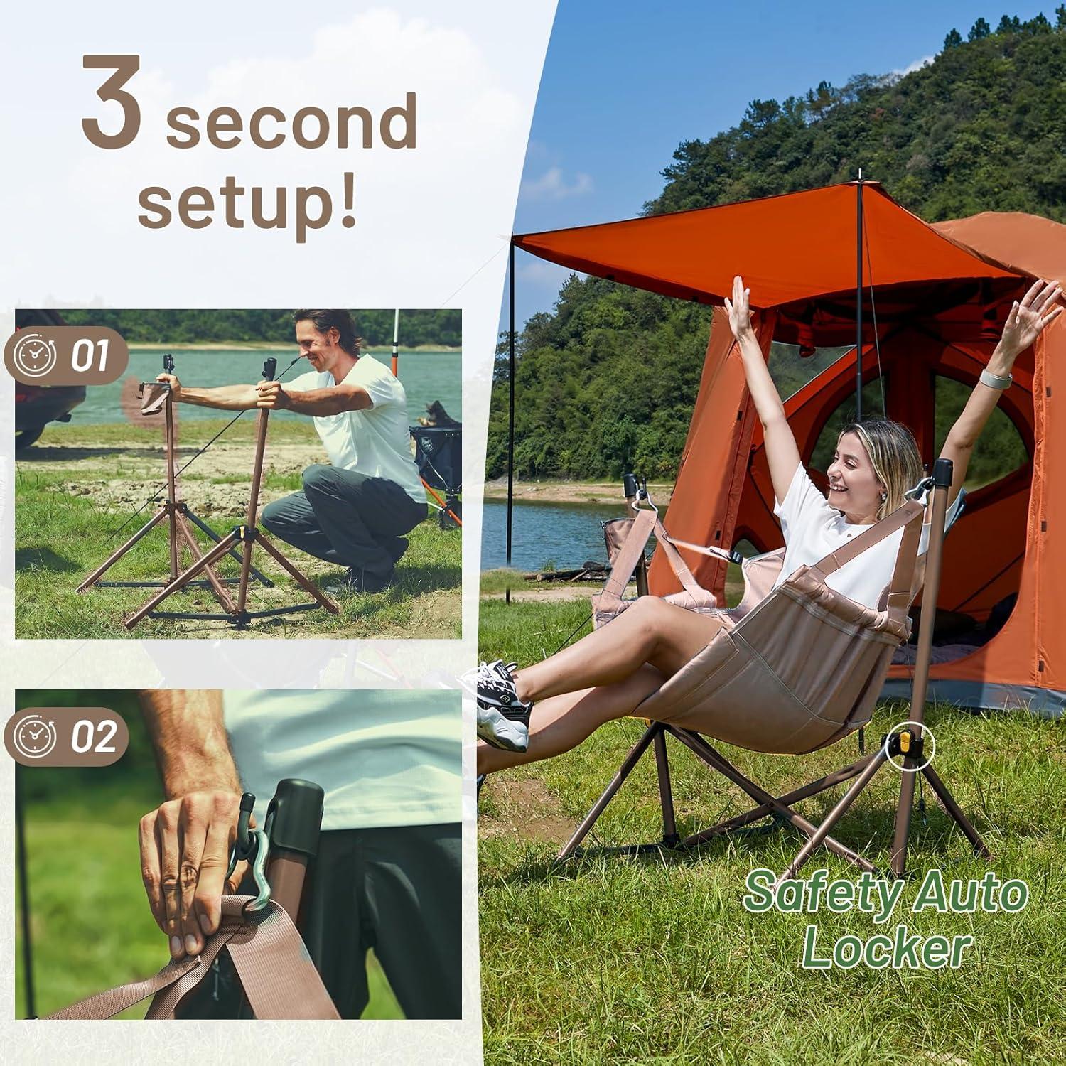 imageTIMBER RIDGE Hammock Camping Chair with Adjustable Backrest Heavy Duty Folding Hammock Chair Supports 300lbs Portable Hammock Chair for Camping Travelling and Patio TanTan 2 Set