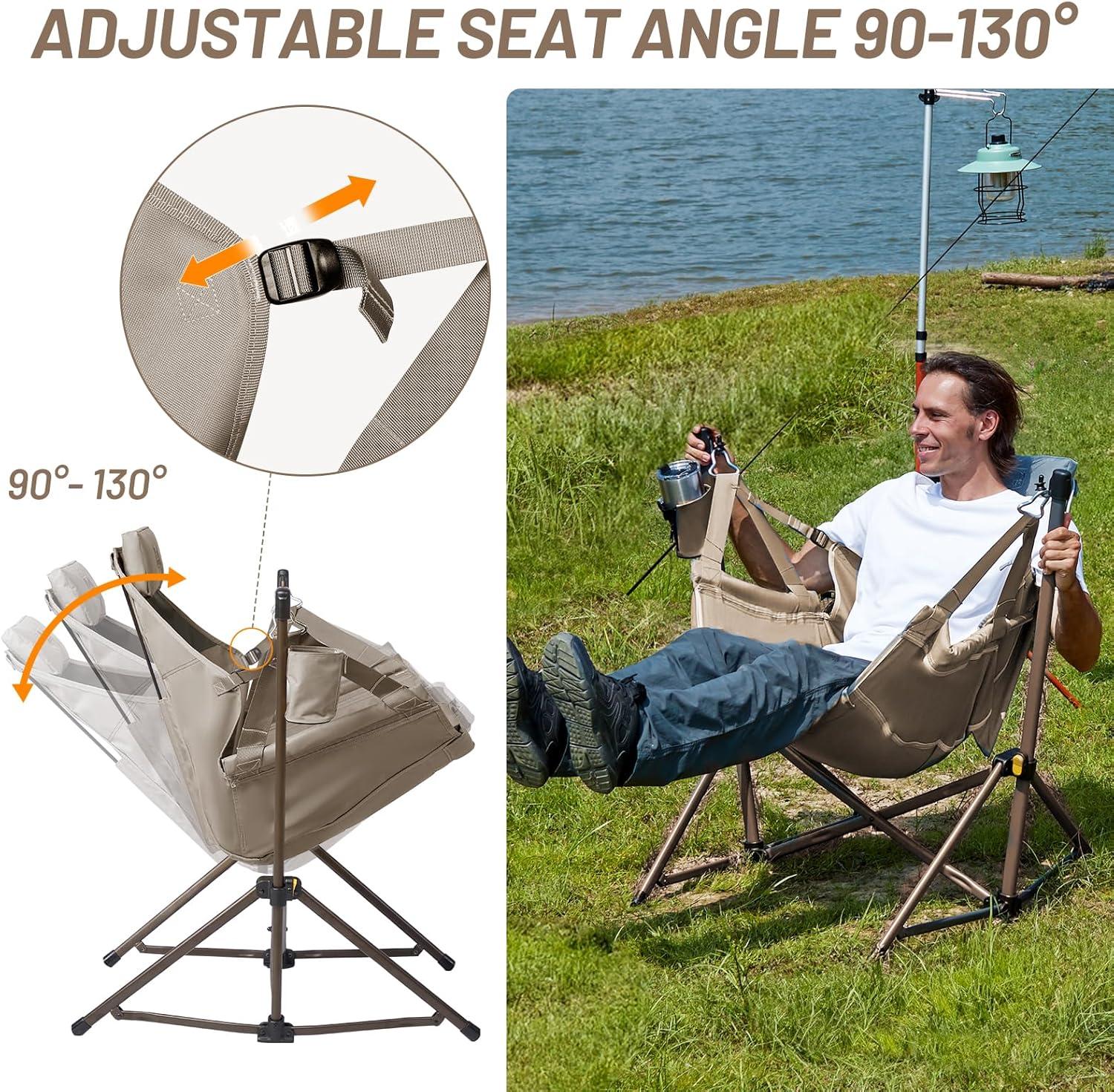 imageTIMBER RIDGE Hammock Camping Chair with Adjustable Backrest Heavy Duty Folding Hammock Chair Supports 300lbs Portable Hammock Chair for Camping Travelling and Patio TanTan 2 Set