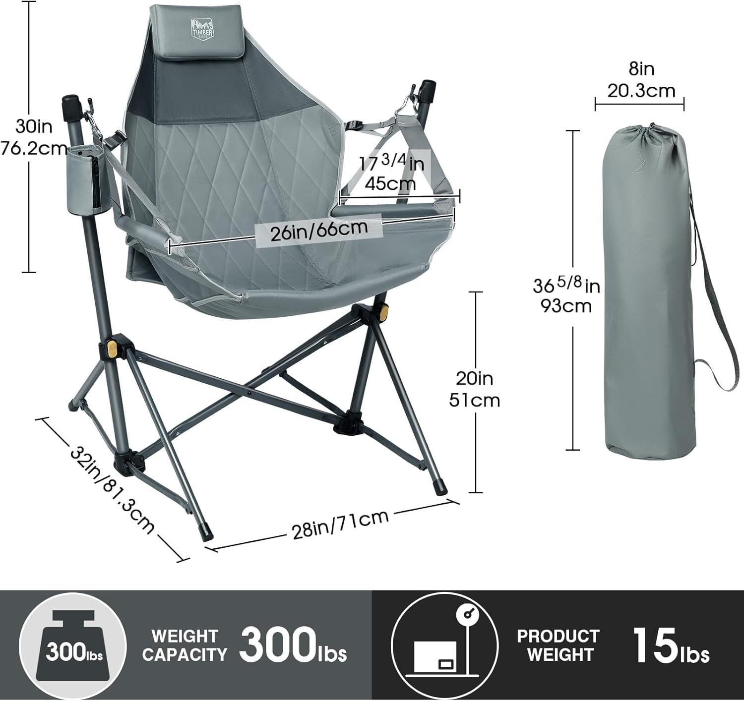 imageTIMBER RIDGE Hammock Camping Chair with Adjustable Backrest Heavy Duty Folding Hammock Chair Supports 300lbs Portable Hammock Chair for Camping Travelling and Patio TanGrey