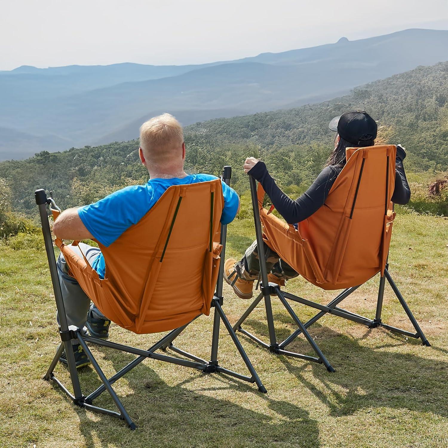 imageTIMBER RIDGE Hammock Camping Chair with Adjustable Backrest Heavy Duty Folding Hammock Chair Supports 300lbs Portable Hammock Chair for Camping Travelling and Patio TanOrange 2 Set
