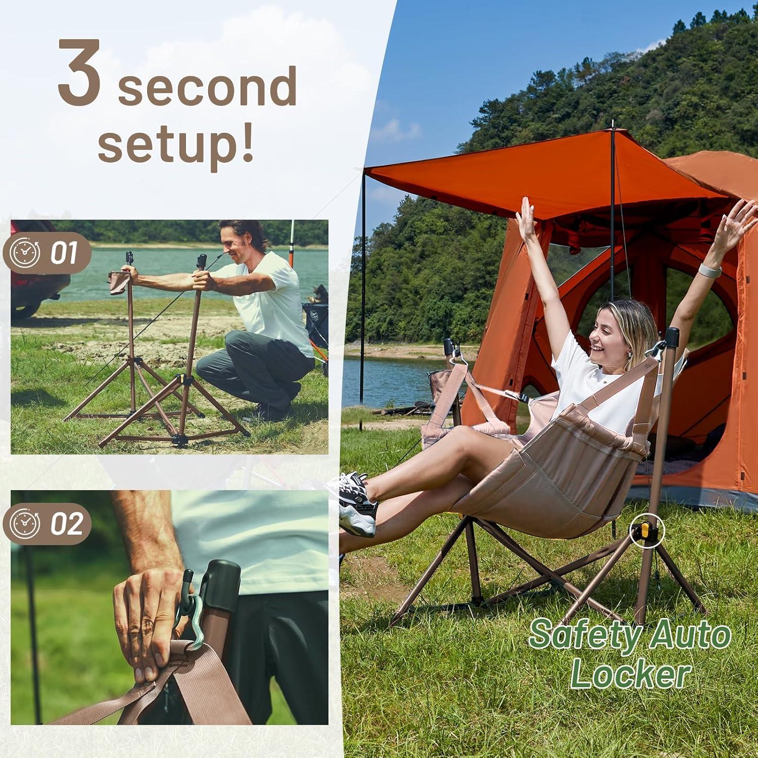 imageTIMBER RIDGE Hammock Camping Chair with Adjustable Backrest Heavy Duty Folding Hammock Chair Supports 300lbs Portable Hammock Chair for Camping Travelling and Patio TanTan