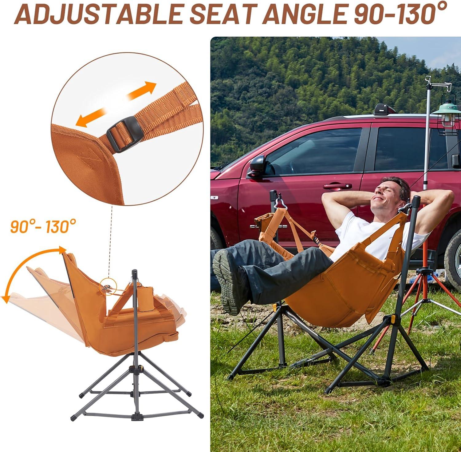 imageTIMBER RIDGE Hammock Camping Chair with Adjustable Backrest Heavy Duty Folding Hammock Chair Supports 300lbs Portable Hammock Chair for Camping Travelling and Patio TanOrange 2 Set