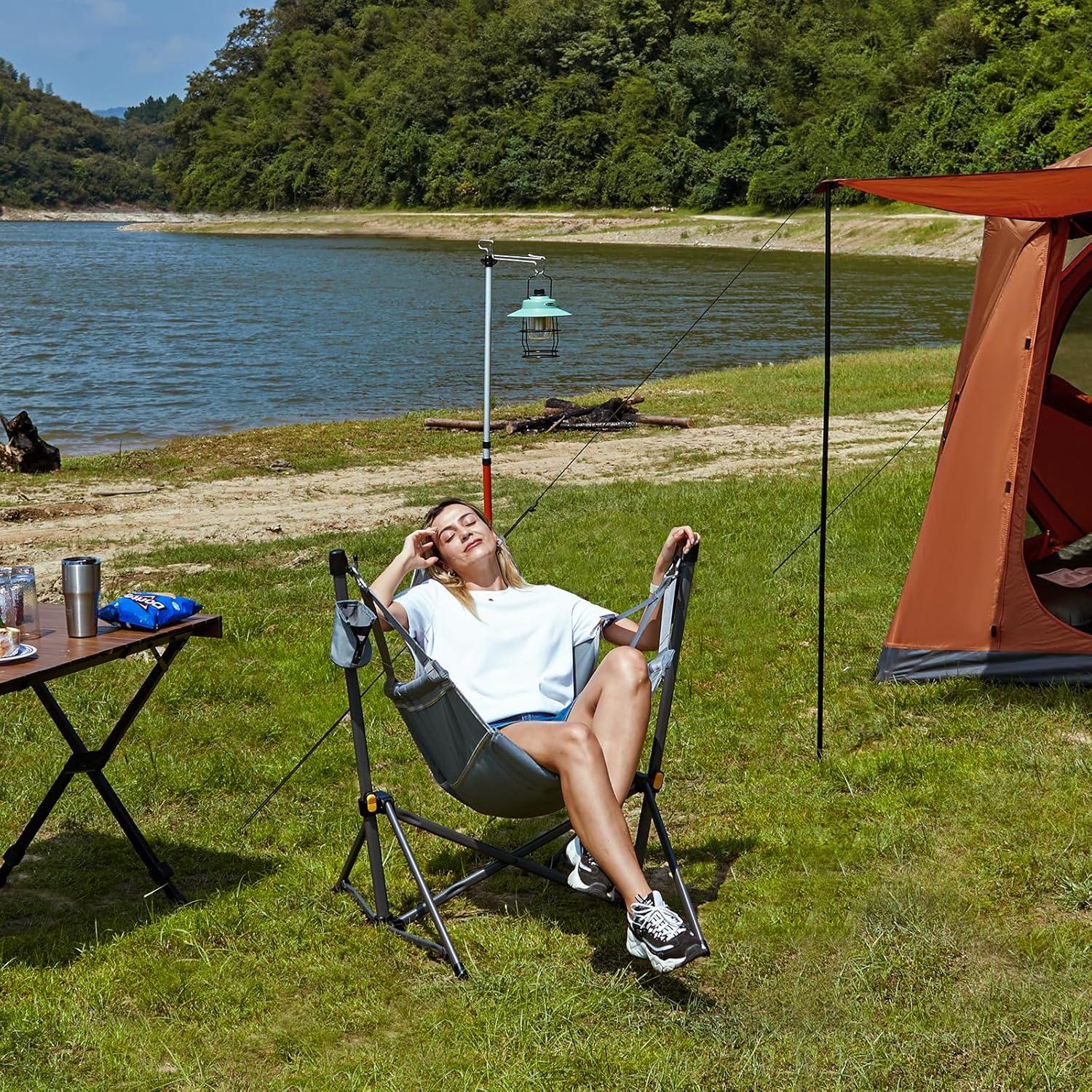 imageTIMBER RIDGE Hammock Camping Chair with Adjustable Backrest Heavy Duty Folding Hammock Chair Supports 300lbs Portable Hammock Chair for Camping Travelling and Patio TanGrey