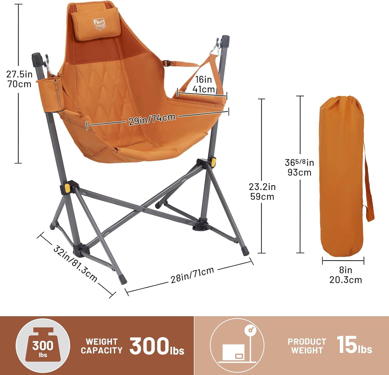 imageTIMBER RIDGE Hammock Camping Chair with Adjustable Backrest Heavy Duty Folding Hammock Chair Supports 300lbs Portable Hammock Chair for Camping Travelling and Patio TanOrange 2 Set