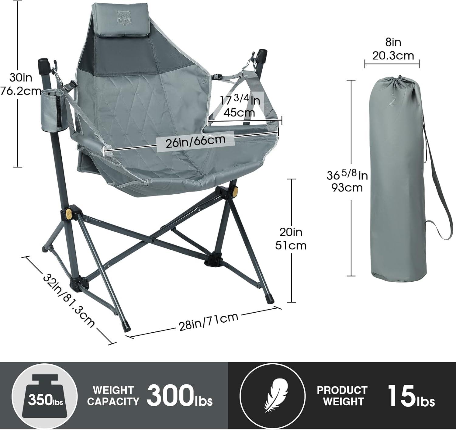 imageTIMBER RIDGE Hammock Camping Chair with Adjustable Backrest Heavy Duty Folding Hammock Chair Supports 300lbs Portable Hammock Chair for Camping Travelling and Patio TanGrey 2 Set