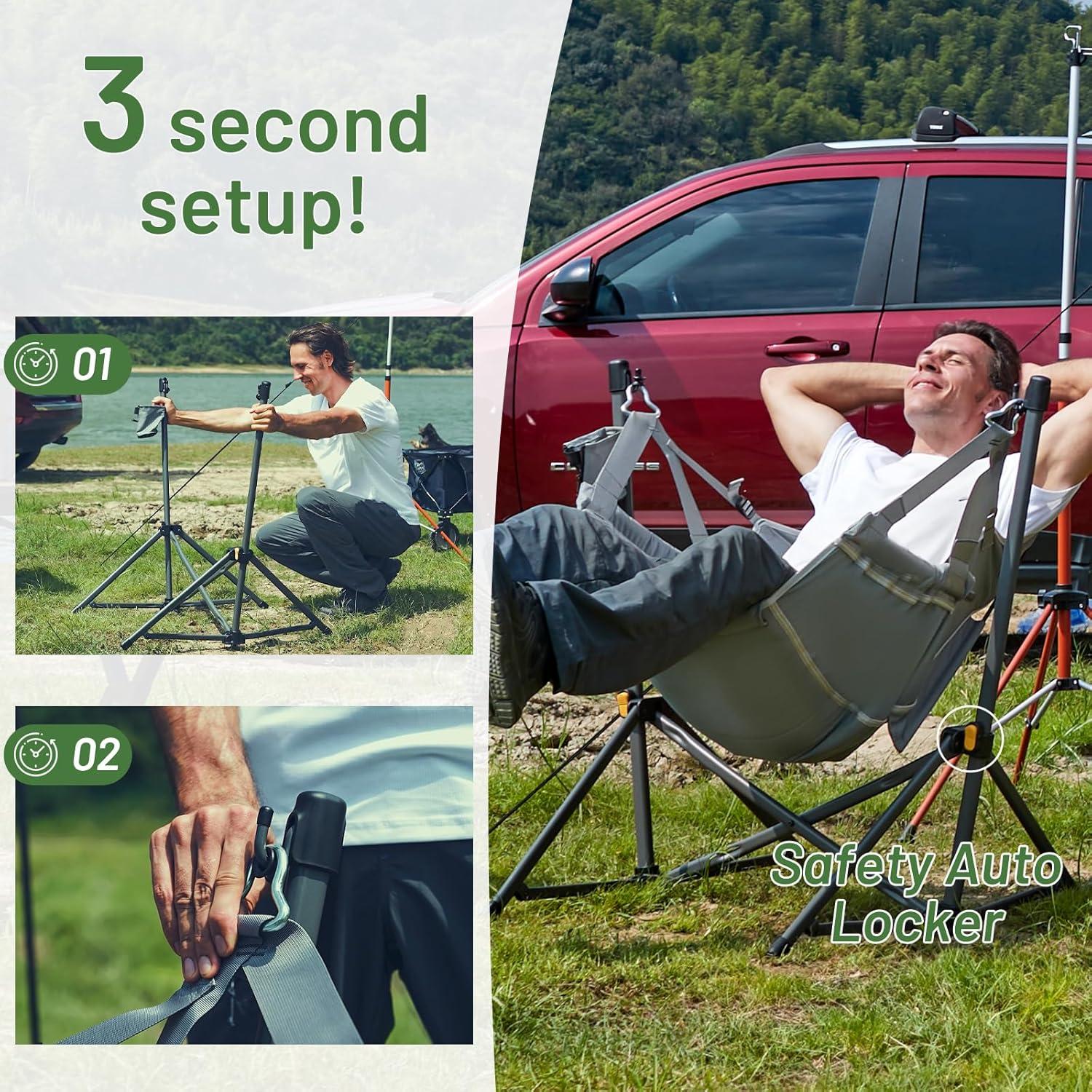 imageTIMBER RIDGE Hammock Camping Chair with Adjustable Backrest Heavy Duty Folding Hammock Chair Supports 300lbs Portable Hammock Chair for Camping Travelling and Patio TanGrey