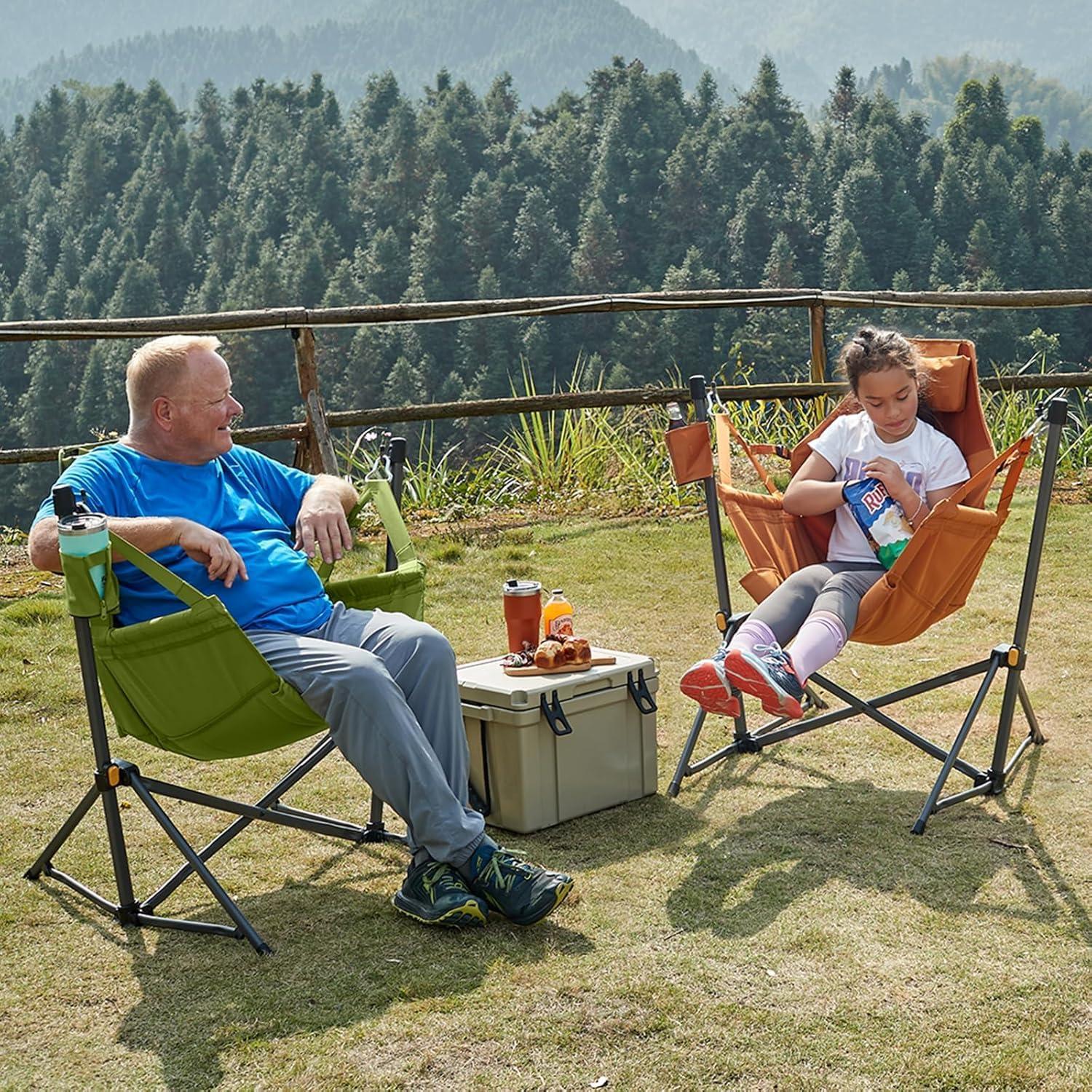 imageTIMBER RIDGE Hammock Camping Chair with Adjustable Backrest Heavy Duty Folding Hammock Chair Supports 300lbs Portable Hammock Chair for Camping Travelling and Patio TanGreen