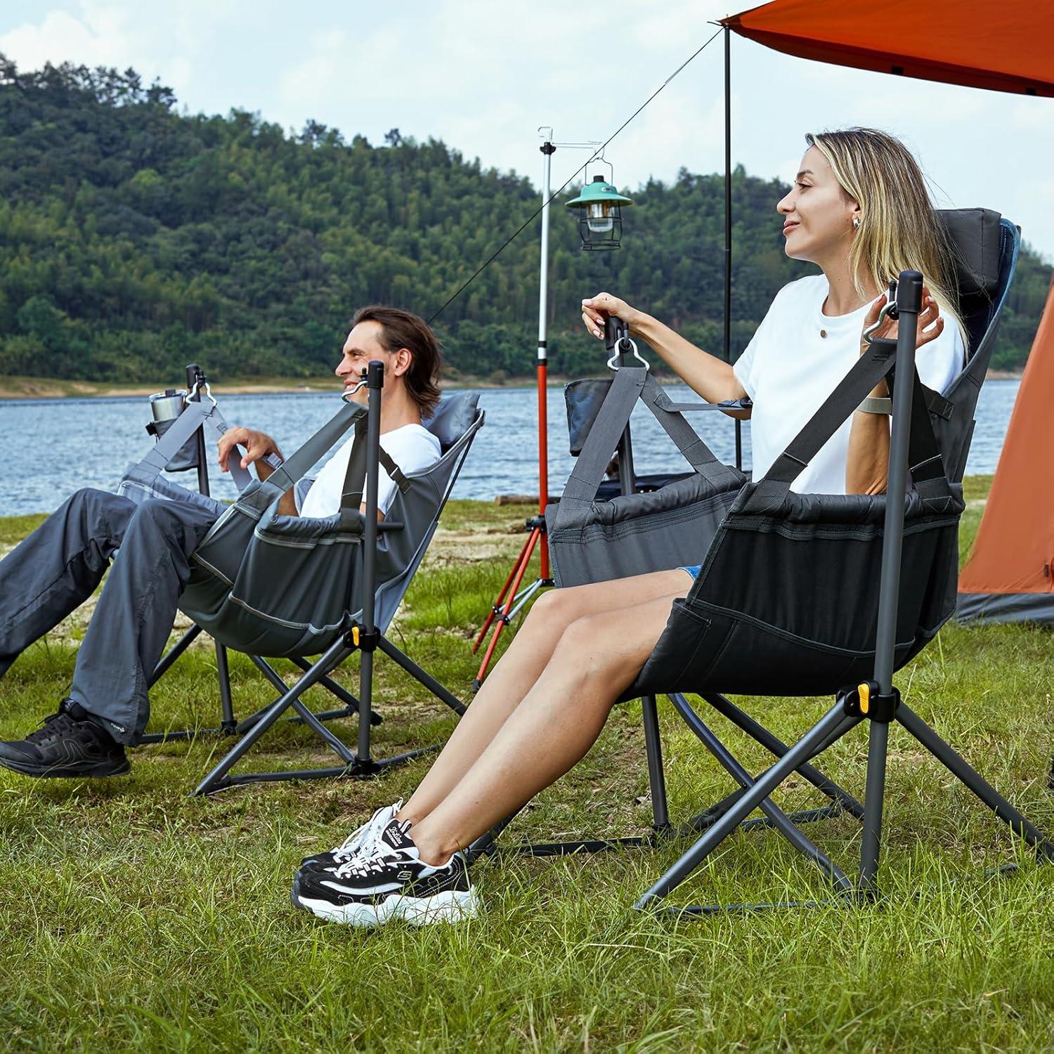imageTIMBER RIDGE Hammock Camping Chair with Adjustable Backrest Heavy Duty Folding Hammock Chair Supports 300lbs Portable Hammock Chair for Camping Travelling and Patio TanGrey