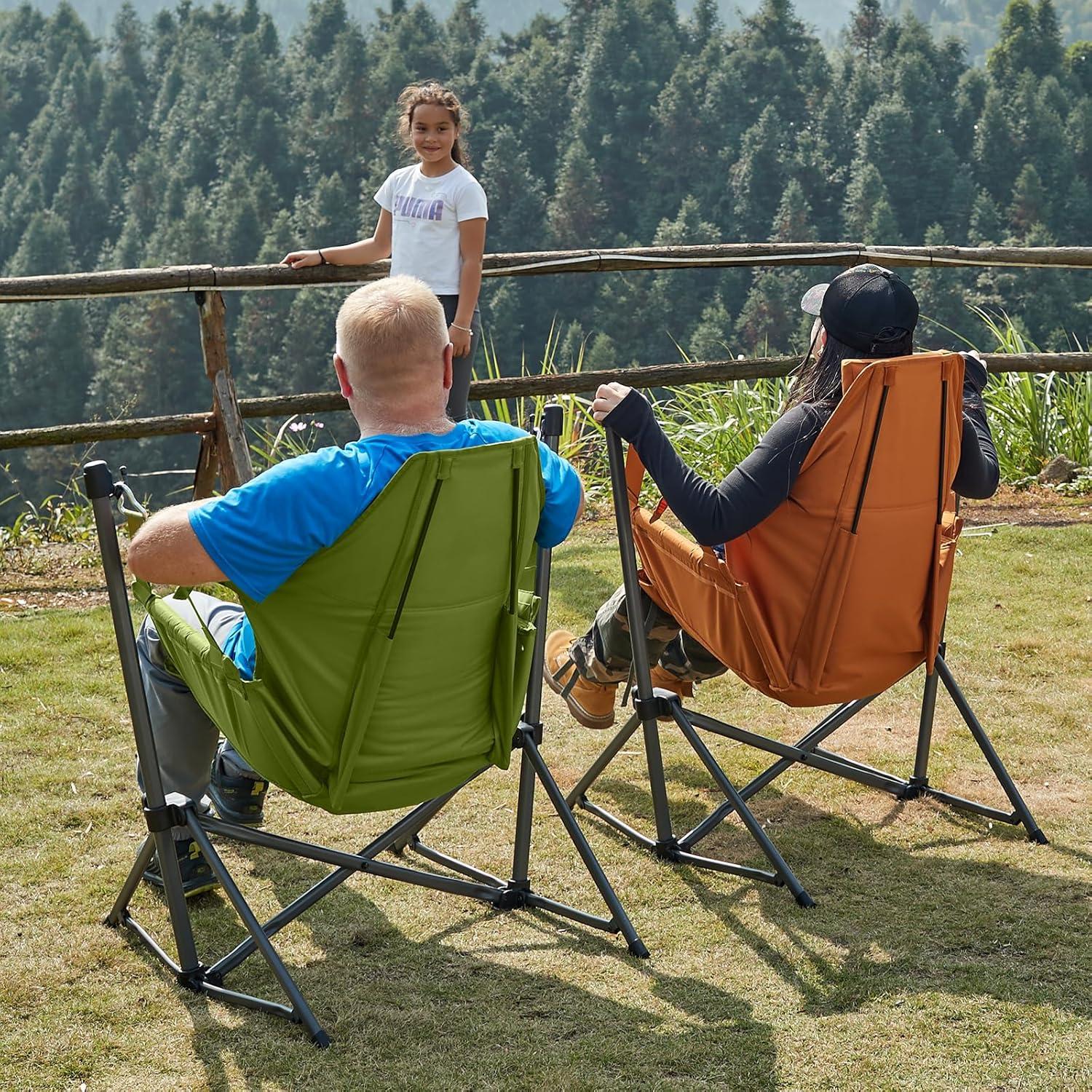 imageTIMBER RIDGE Hammock Camping Chair with Adjustable Backrest Heavy Duty Folding Hammock Chair Supports 300lbs Portable Hammock Chair for Camping Travelling and Patio TanGreen 2 Set