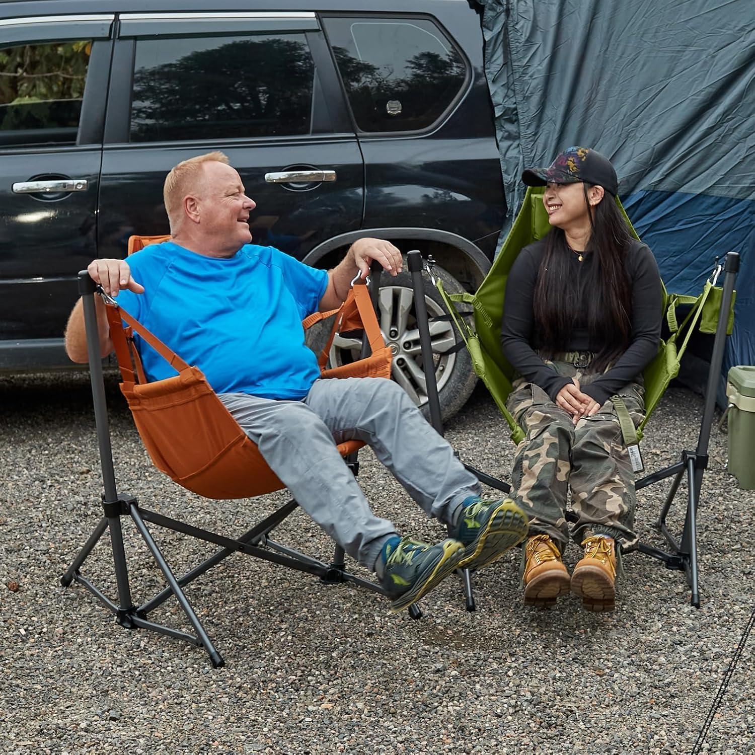 imageTIMBER RIDGE Hammock Camping Chair with Adjustable Backrest Heavy Duty Folding Hammock Chair Supports 300lbs Portable Hammock Chair for Camping Travelling and Patio TanGreen