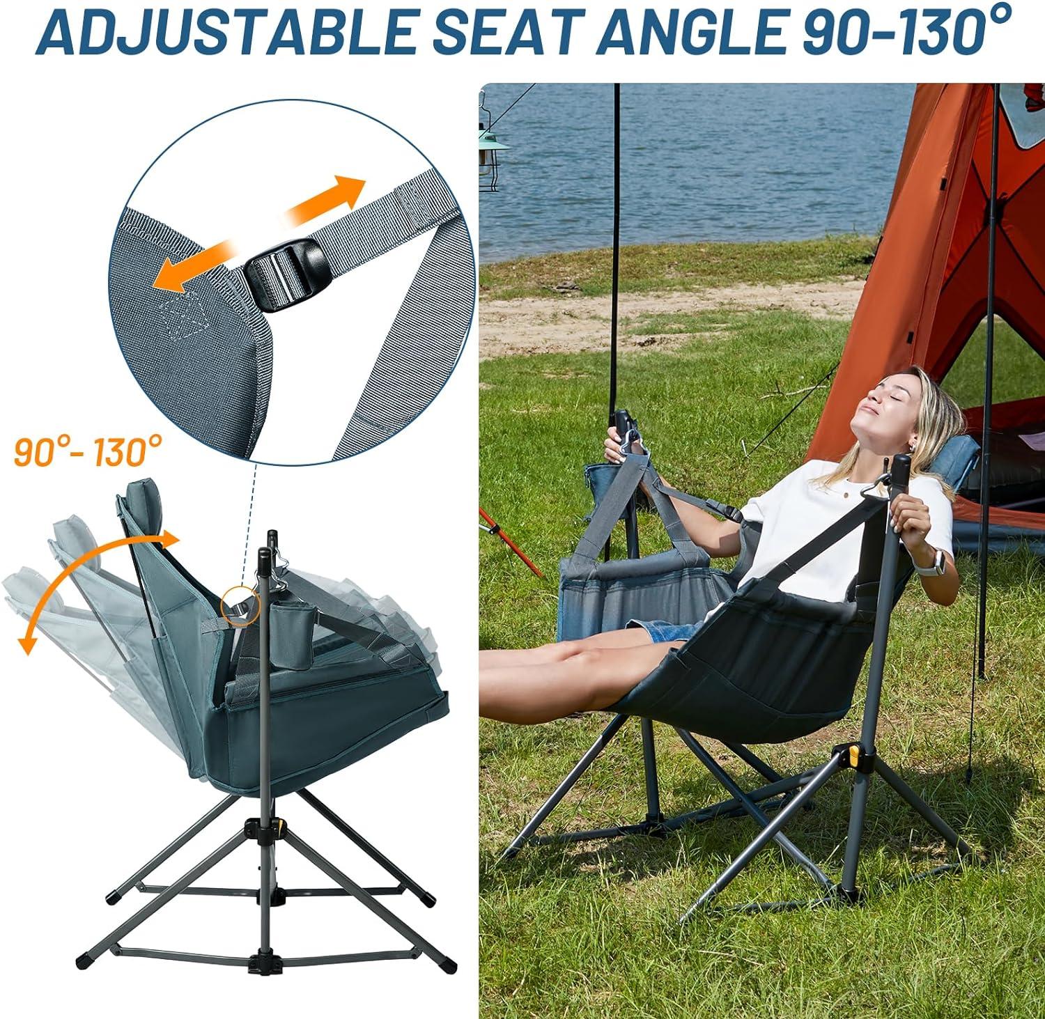 imageTIMBER RIDGE Hammock Camping Chair with Adjustable Backrest Heavy Duty Folding Hammock Chair Supports 300lbs Portable Hammock Chair for Camping Travelling and Patio TanBlue