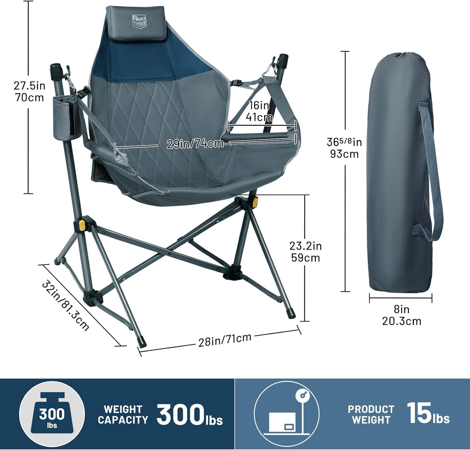 imageTIMBER RIDGE Hammock Camping Chair with Adjustable Backrest Heavy Duty Folding Hammock Chair Supports 300lbs Portable Hammock Chair for Camping Travelling and Patio TanBlue