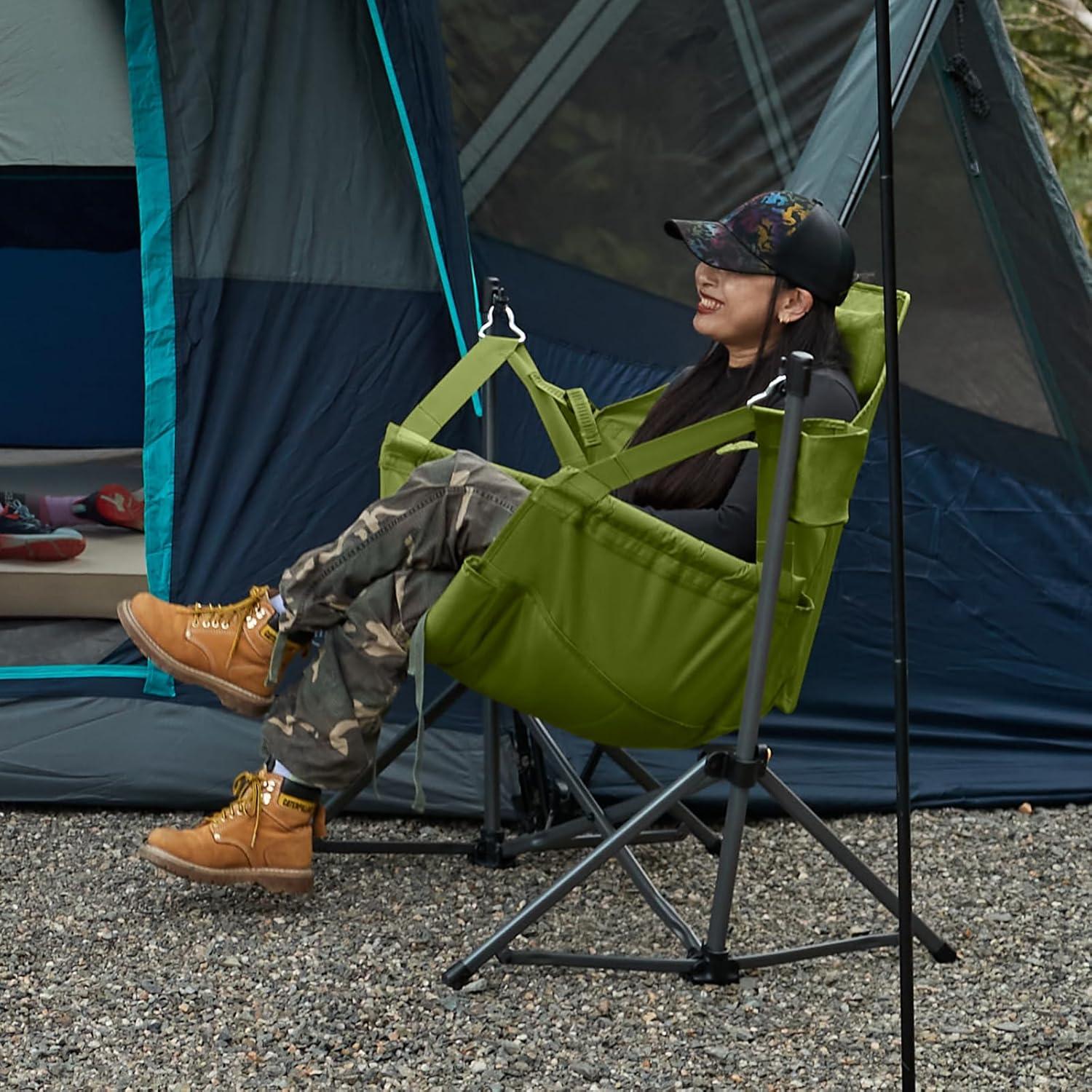 imageTIMBER RIDGE Hammock Camping Chair with Adjustable Backrest Heavy Duty Folding Hammock Chair Supports 300lbs Portable Hammock Chair for Camping Travelling and Patio TanGreen 2 Set