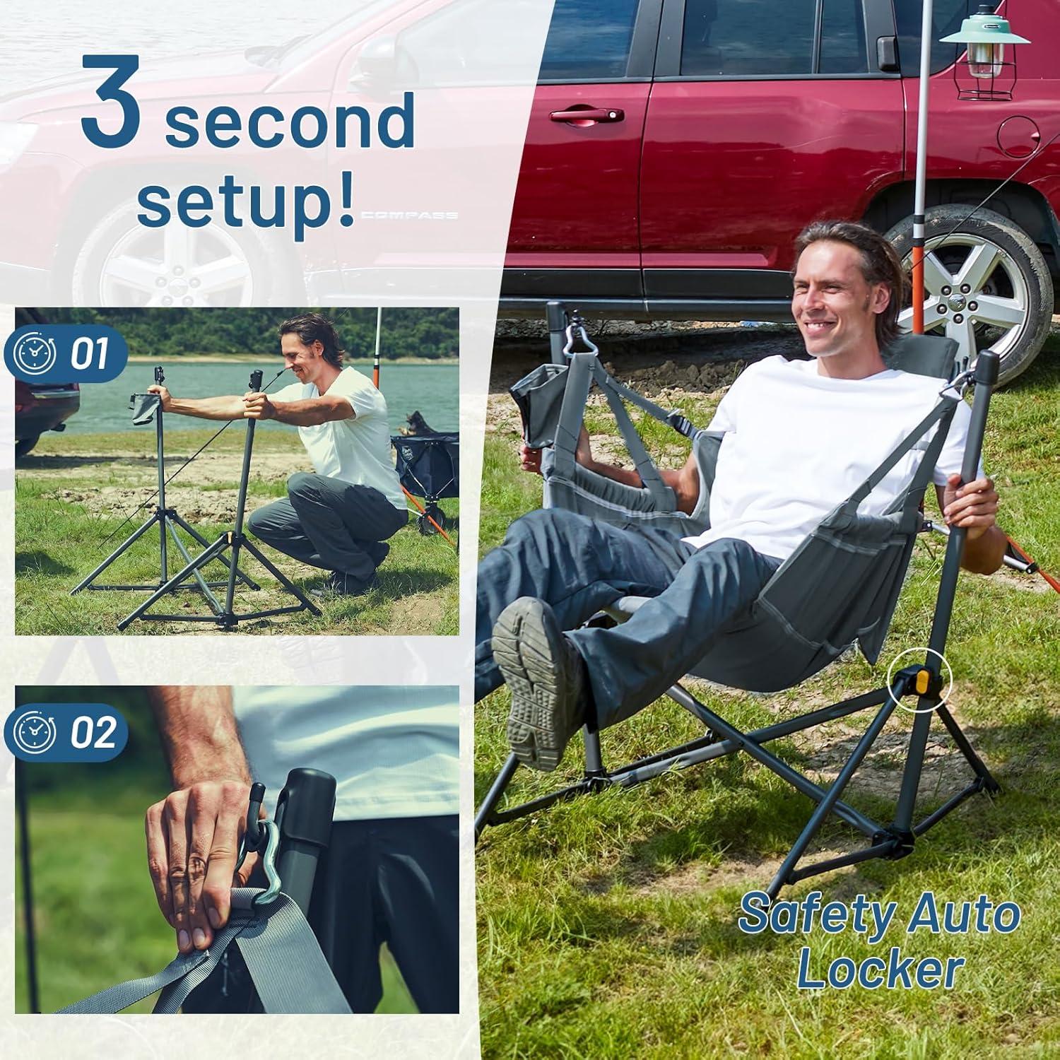 imageTIMBER RIDGE Hammock Camping Chair with Adjustable Backrest Heavy Duty Folding Hammock Chair Supports 300lbs Portable Hammock Chair for Camping Travelling and Patio TanBlue 2 Set