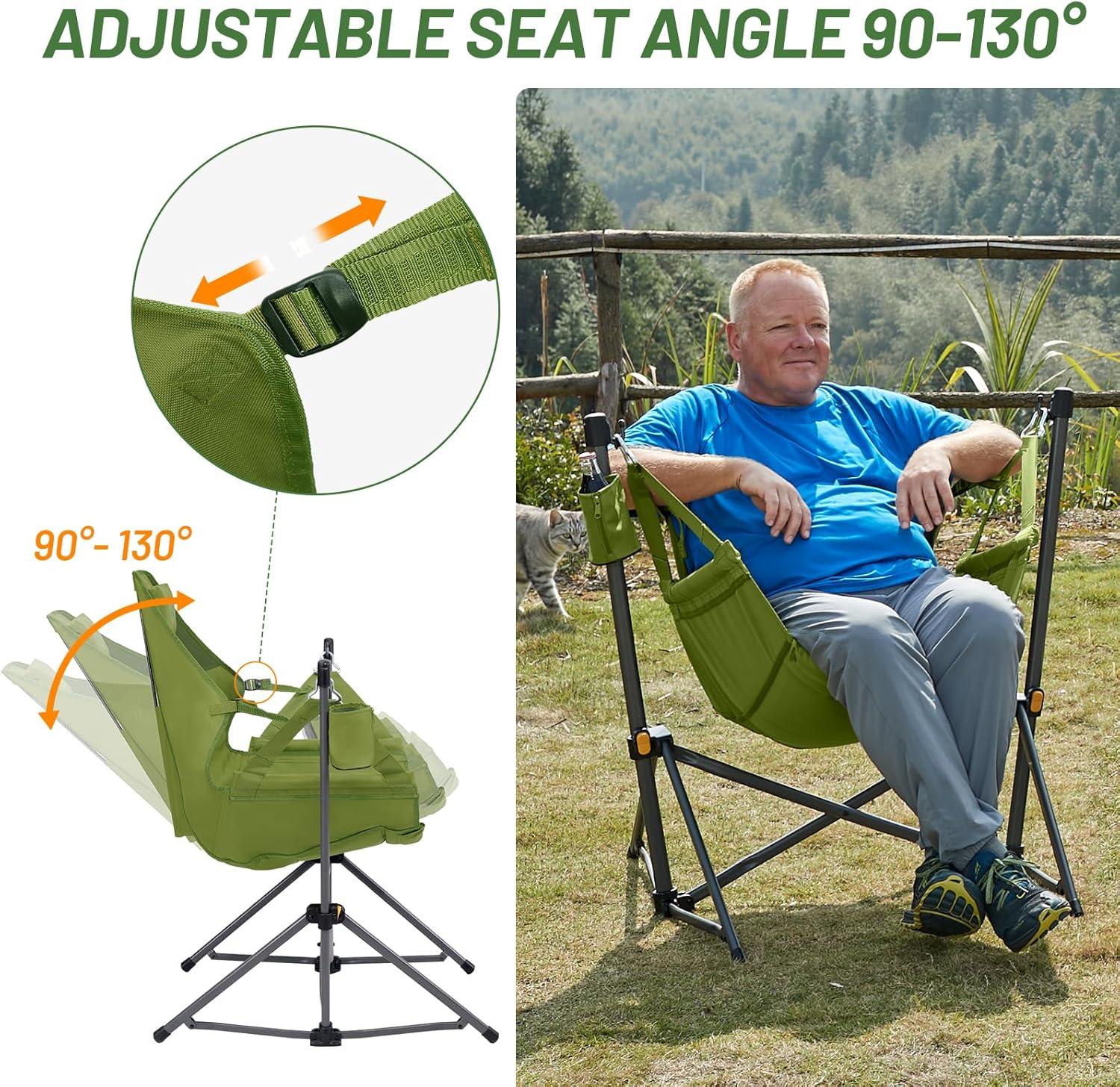 imageTIMBER RIDGE Hammock Camping Chair with Adjustable Backrest Heavy Duty Folding Hammock Chair Supports 300lbs Portable Hammock Chair for Camping Travelling and Patio TanGreen 2 Set
