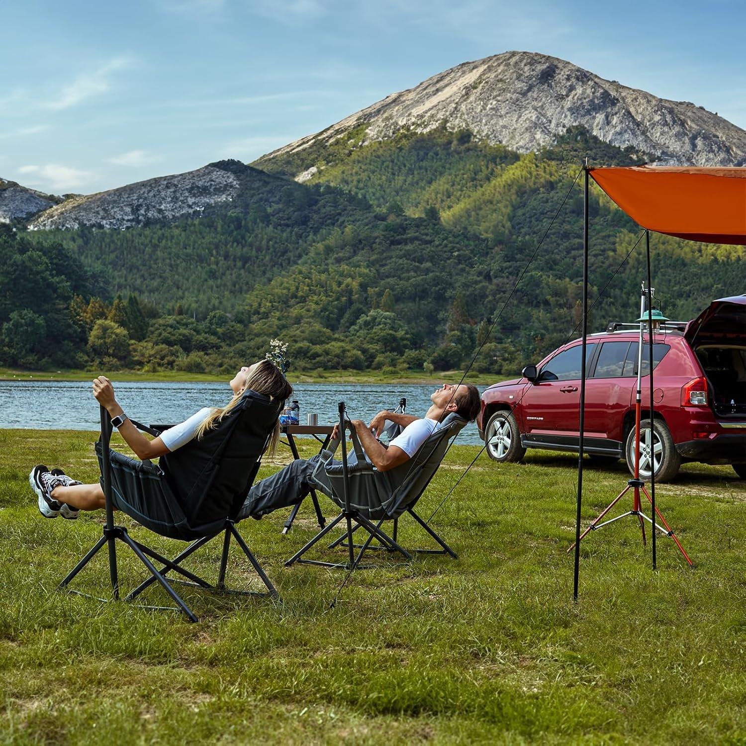 imageTIMBER RIDGE Hammock Camping Chair with Adjustable Backrest Heavy Duty Folding Hammock Chair Supports 300lbs Portable Hammock Chair for Camping Travelling and Patio TanTan 2 Set