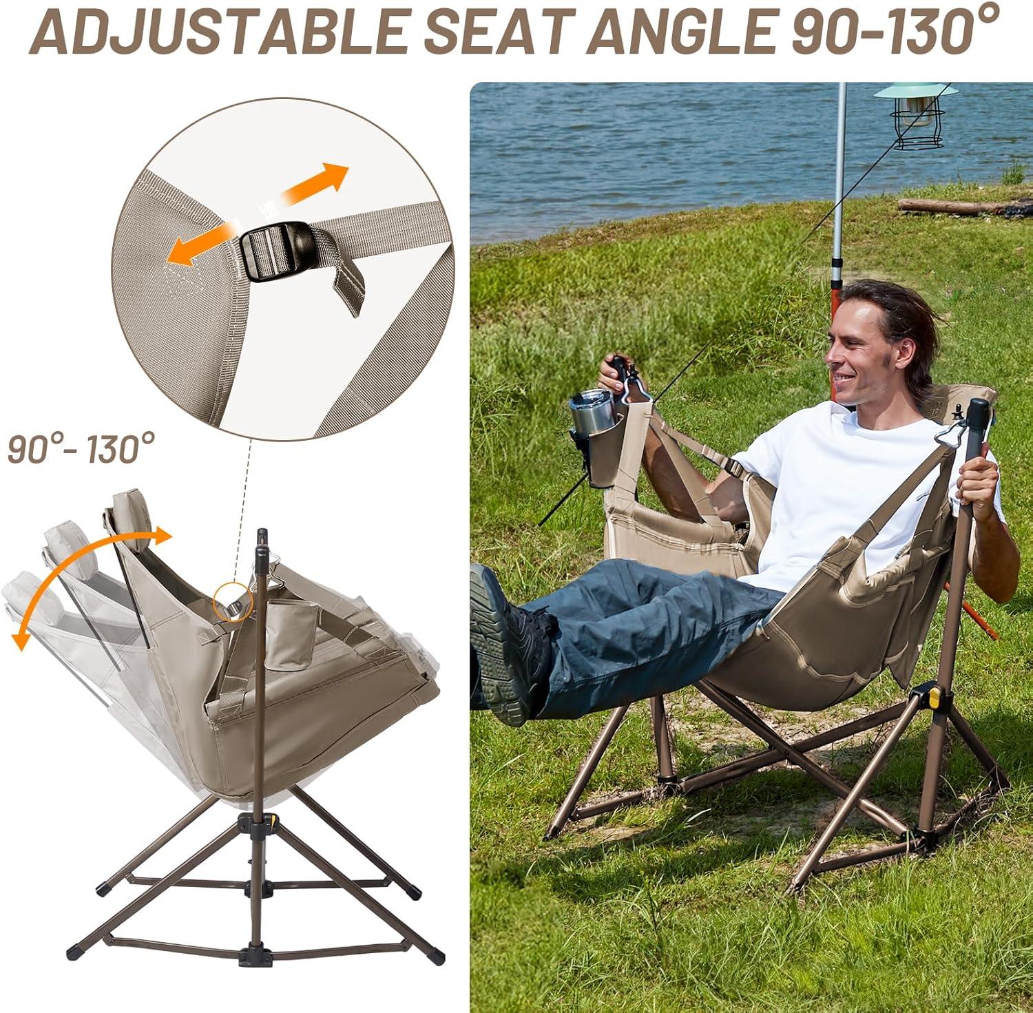 imageTIMBER RIDGE Hammock Camping Chair with Adjustable Backrest Heavy Duty Folding Hammock Chair Supports 300lbs Portable Hammock Chair for Camping Travelling and Patio TanTan