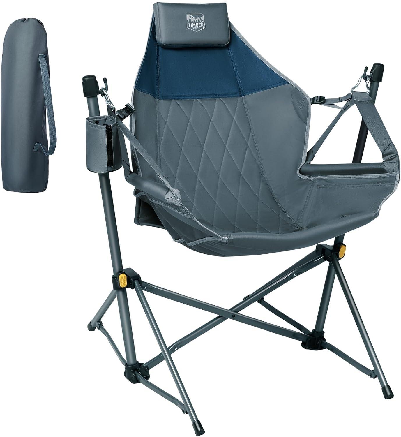 imageTIMBER RIDGE Hammock Camping Chair with Adjustable Backrest Heavy Duty Folding Hammock Chair Supports 300lbs Portable Hammock Chair for Camping Travelling and Patio TanBlue