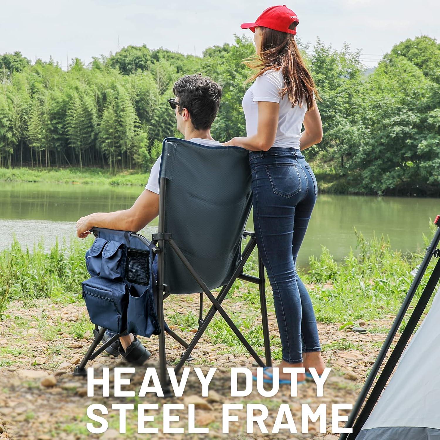 imageTIMBER RIDGE Oversized Folding Camping Chair High Back Heavy Duty for Adults Support up to 500lbs with Cup Holder Side Pocket Cooler Bag 2 PackBlue
