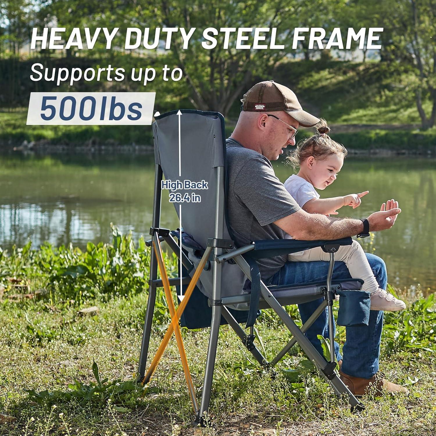 imageTIMBER RIDGE Oversized Folding Camping Chair High Back Heavy Duty for Adults Support up to 500lbs with Cup Holder Side Pocket Cooler Bag 2 PackBlue 2 Setlumbar Support