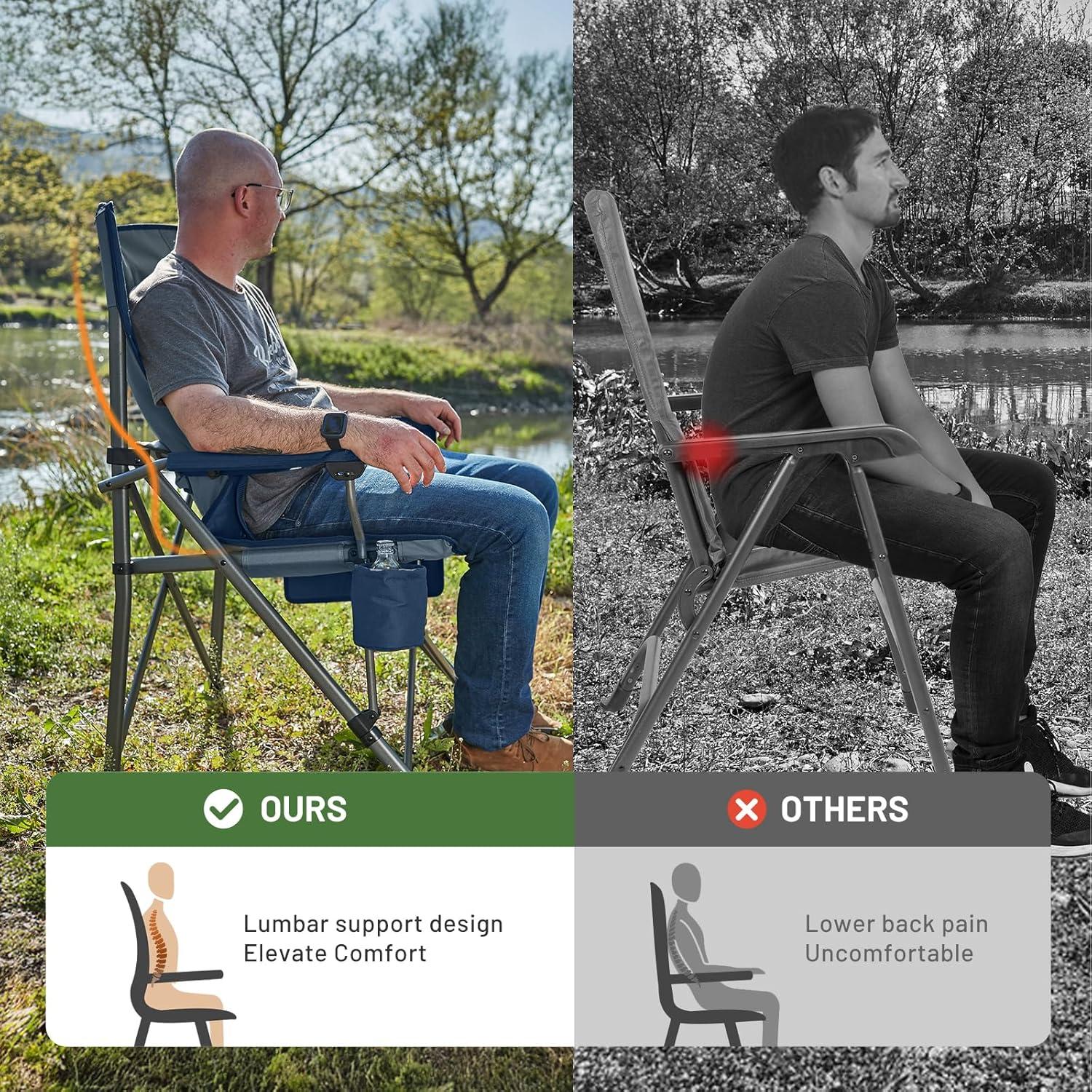 imageTIMBER RIDGE Oversized Folding Camping Chair High Back Heavy Duty for Adults Support up to 500lbs with Cup Holder Side Pocket Cooler Bag 2 PackBlue 2 Setlumbar Support