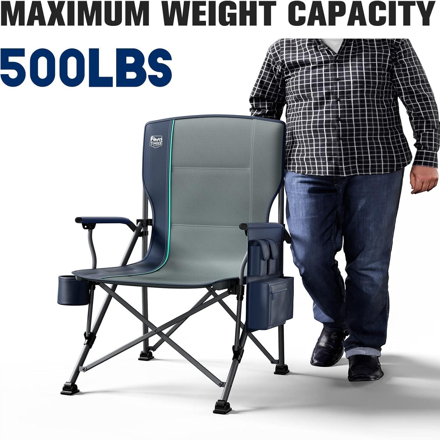 imageTIMBER RIDGE Oversized Folding Camping Chair High Back Heavy Duty for Adults Support up to 500lbs with Cup Holder Side Pocket Cooler Bag 2 PackBlue