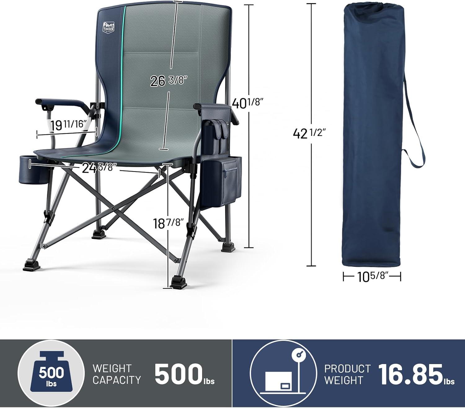 imageTIMBER RIDGE Oversized Folding Camping Chair High Back Heavy Duty for Adults Support up to 500lbs with Cup Holder Side Pocket Cooler Bag 2 PackBlue