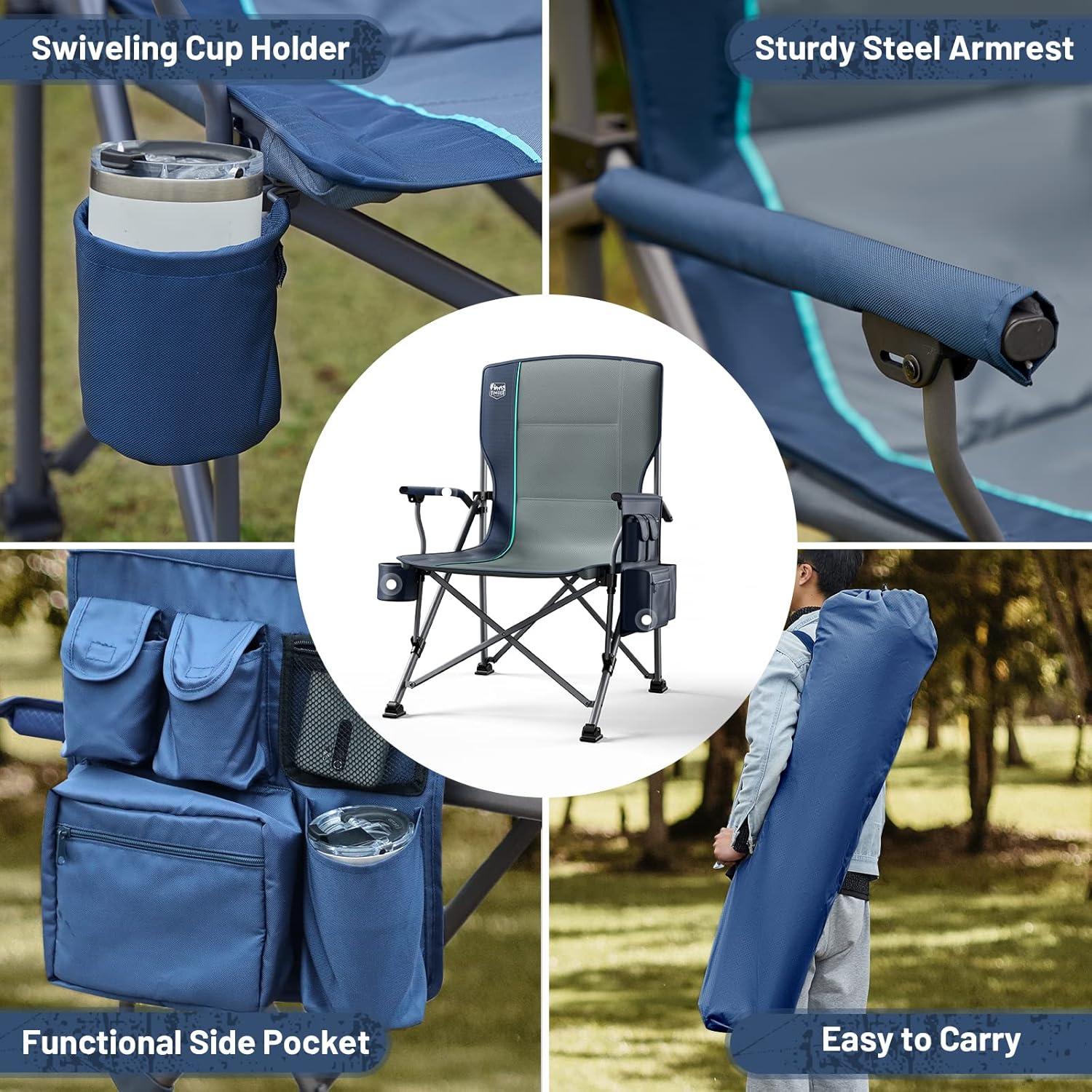 imageTIMBER RIDGE Oversized Folding Camping Chair High Back Heavy Duty for Adults Support up to 500lbs with Cup Holder Side Pocket Cooler Bag 2 PackBlue