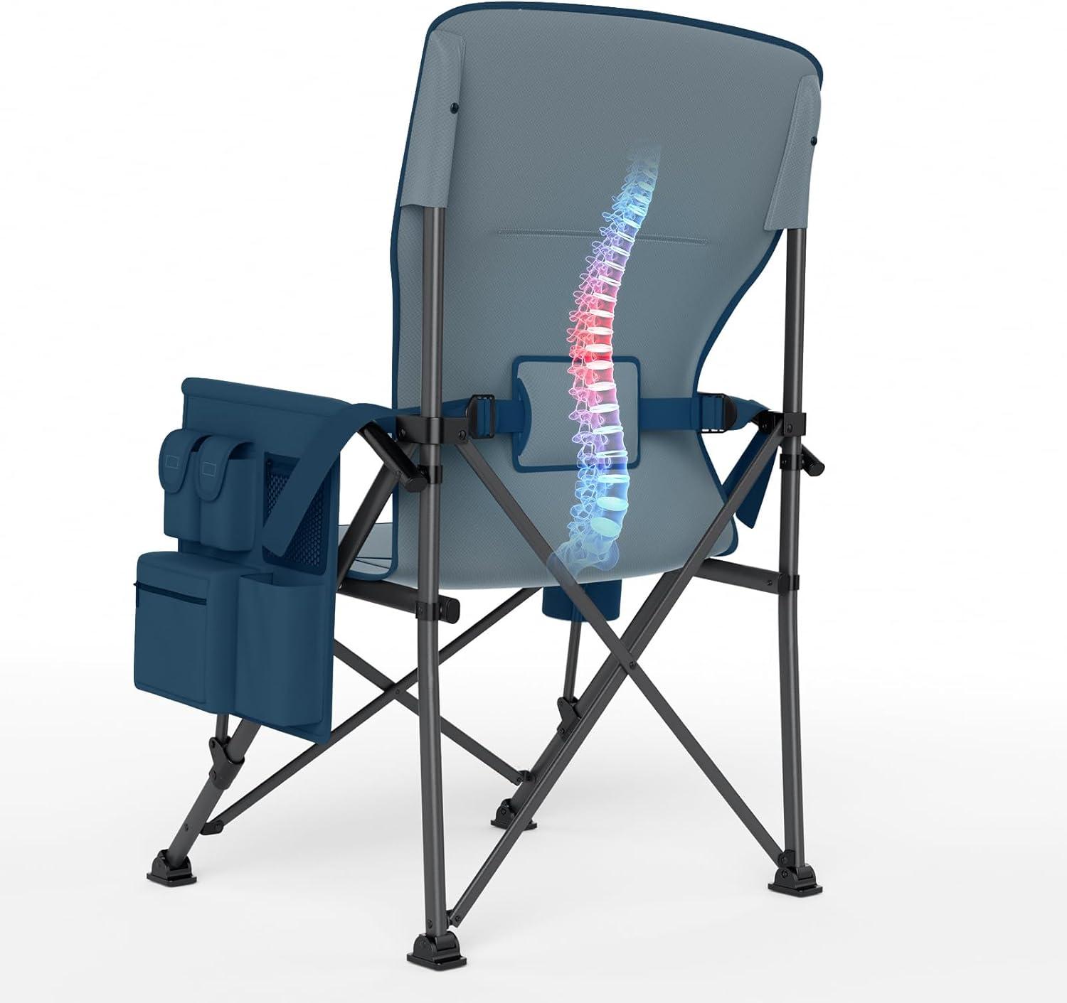 imageTIMBER RIDGE Oversized Folding Camping Chair High Back Heavy Duty for Adults Support up to 500lbs with Cup Holder Side Pocket Cooler Bag 2 PackBluelumbar Support