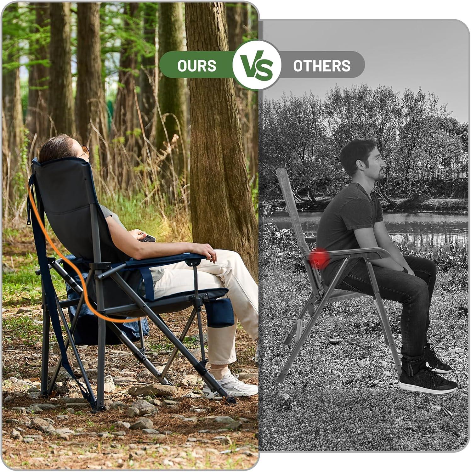 imageTIMBER RIDGE Oversized Folding Camping Chair High Back Heavy Duty for Adults Support up to 500lbs with Cup Holder Side Pocket Cooler Bag 2 PackBluelumbar Support