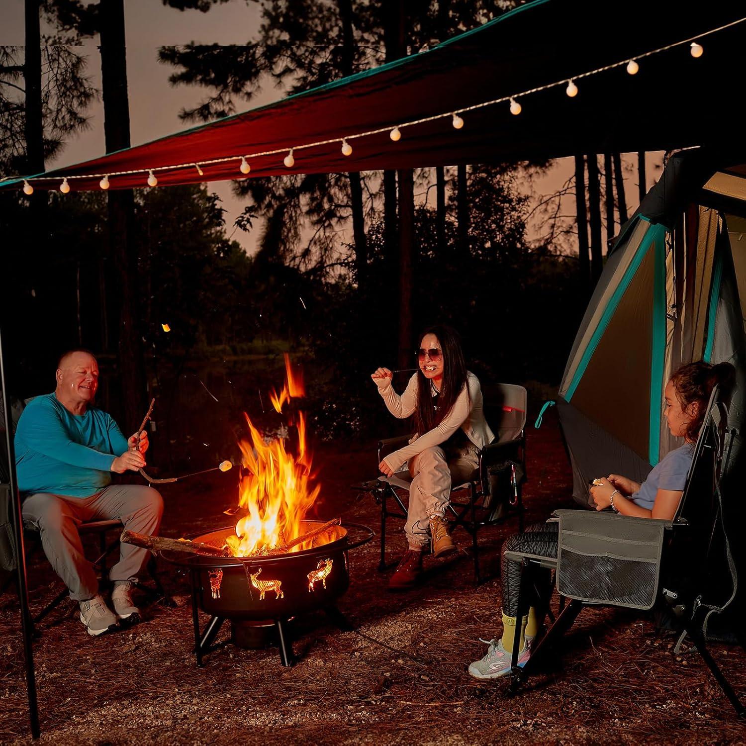 imageTIMBER RIDGE Oversized Folding Camping Chair High Back Heavy Duty for Adults Support up to 500lbs with Cup Holder Side Pocket Cooler Bag 2 PackGray With Heating Function