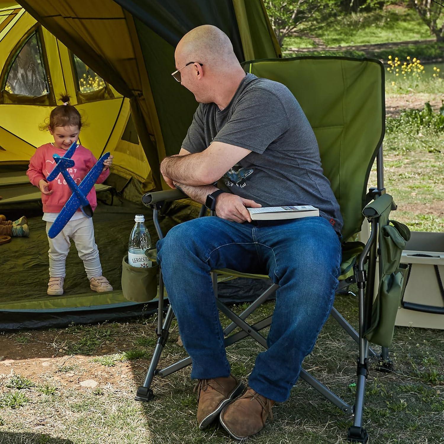 imageTIMBER RIDGE Oversized Folding Camping Chair High Back Heavy Duty for Adults Support up to 500lbs with Cup Holder Side Pocket Cooler Bag 2 PackGreen