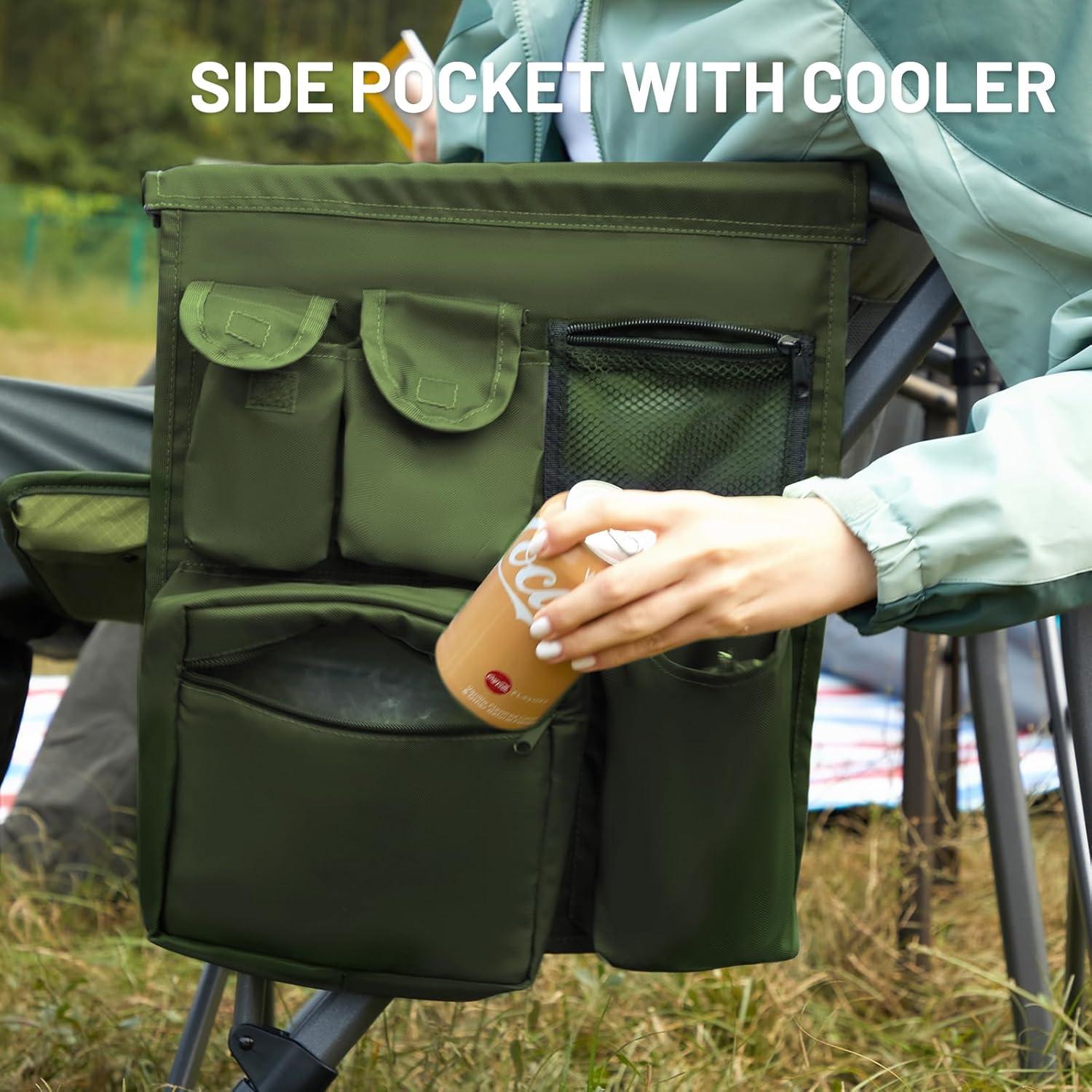 imageTIMBER RIDGE Oversized Folding Camping Chair High Back Heavy Duty for Adults Support up to 500lbs with Cup Holder Side Pocket Cooler Bag 2 PackGreen 2 Set