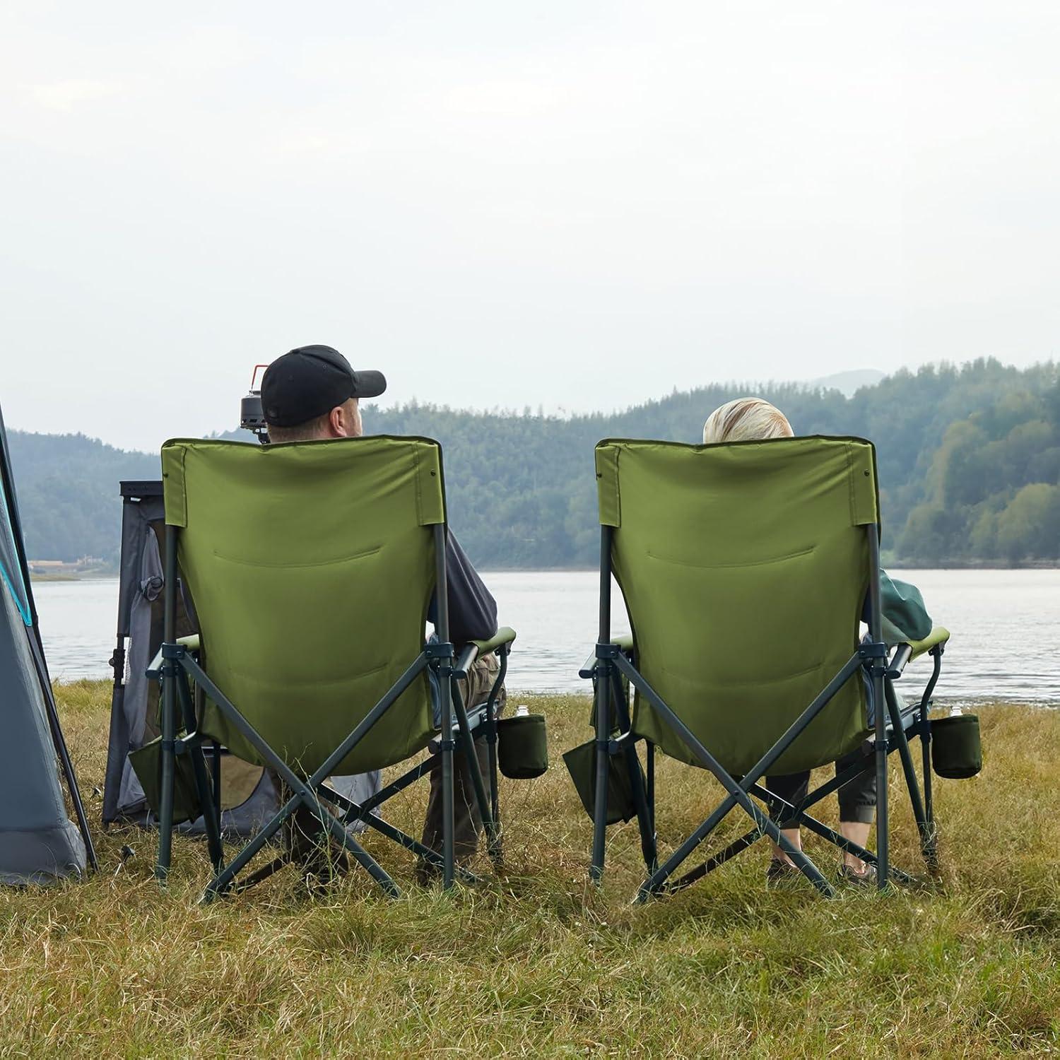 imageTIMBER RIDGE Oversized Folding Camping Chair High Back Heavy Duty for Adults Support up to 500lbs with Cup Holder Side Pocket Cooler Bag 2 PackGreen 2 Set