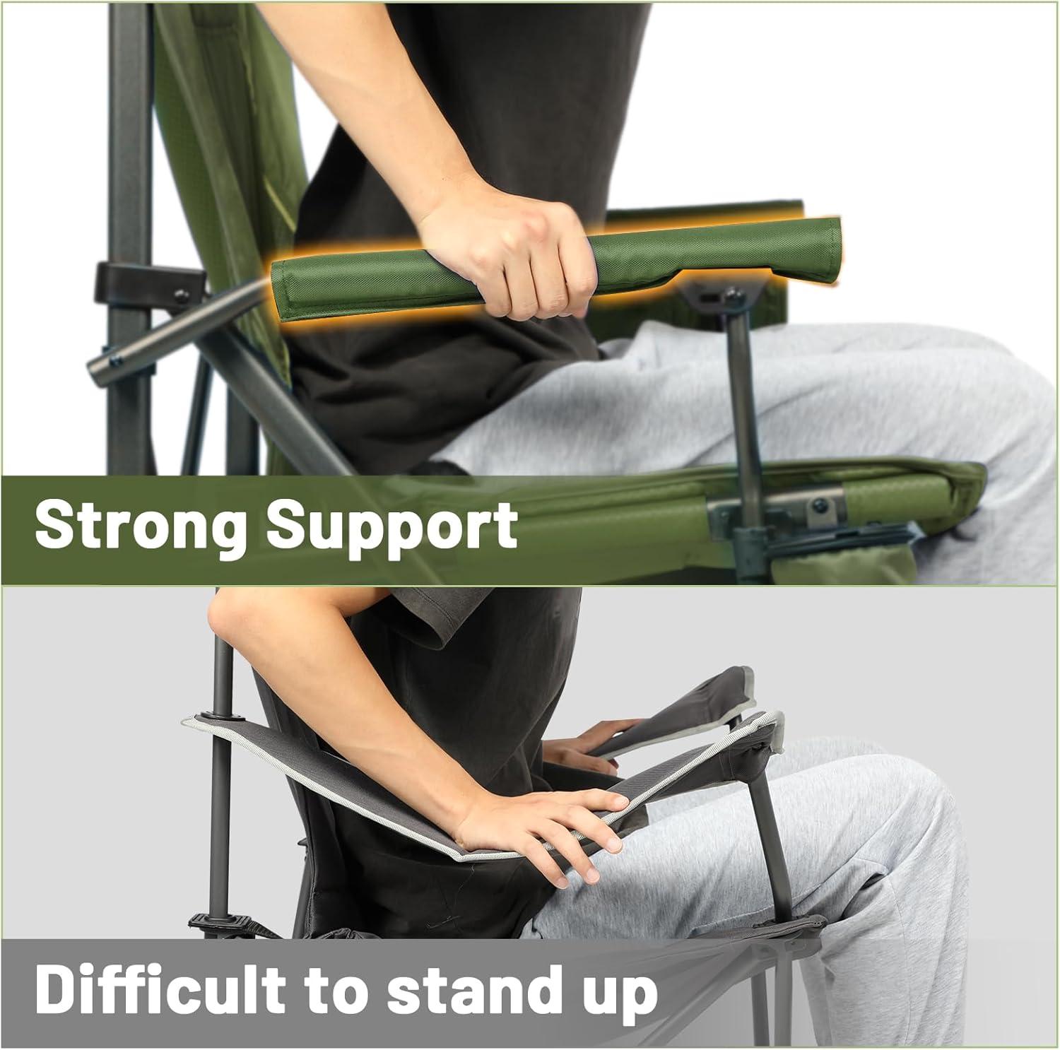 imageTIMBER RIDGE Oversized Folding Camping Chair High Back Heavy Duty for Adults Support up to 500lbs with Cup Holder Side Pocket Cooler Bag 2 PackGreen
