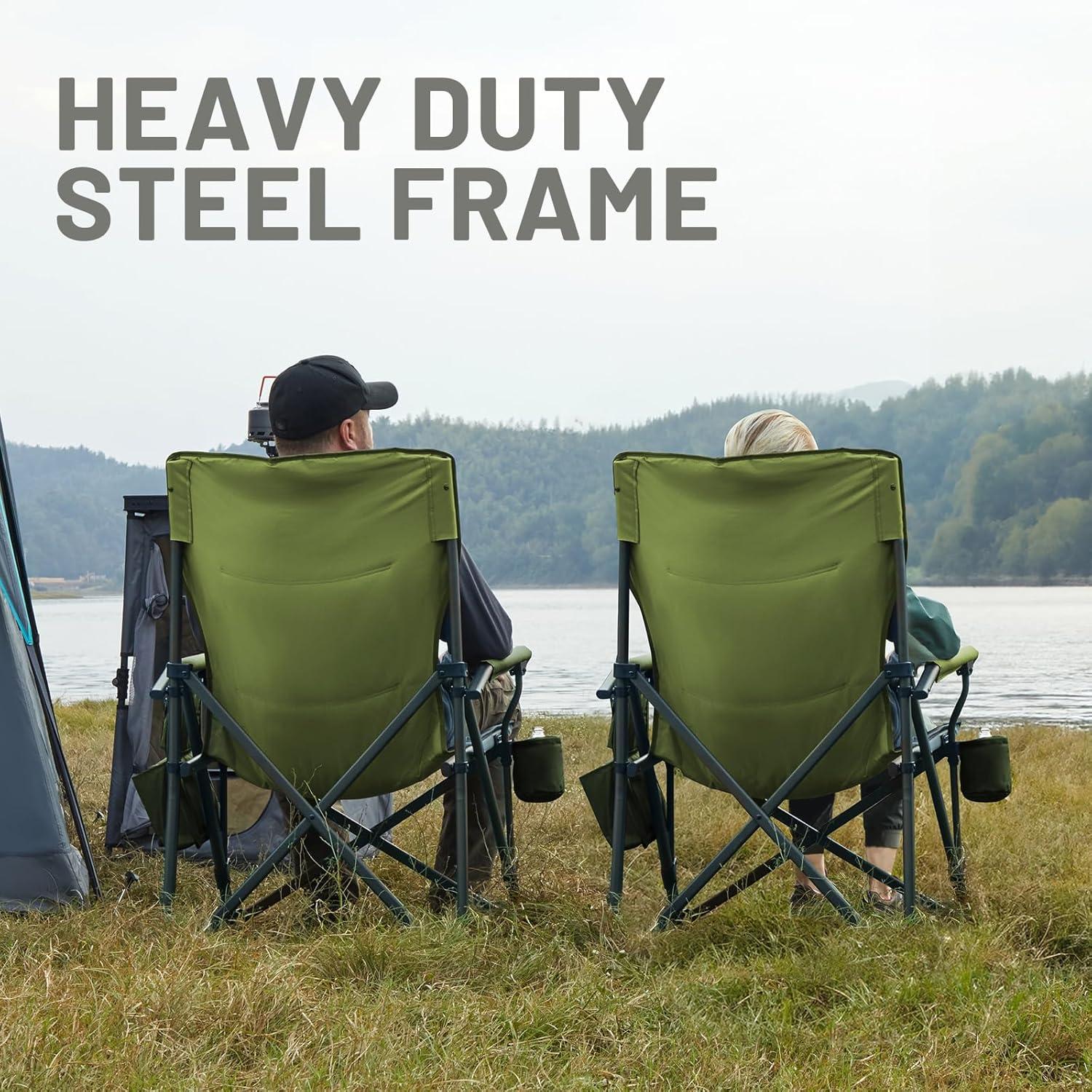 imageTIMBER RIDGE Oversized Folding Camping Chair High Back Heavy Duty for Adults Support up to 500lbs with Cup Holder Side Pocket Cooler Bag 2 PackGreen