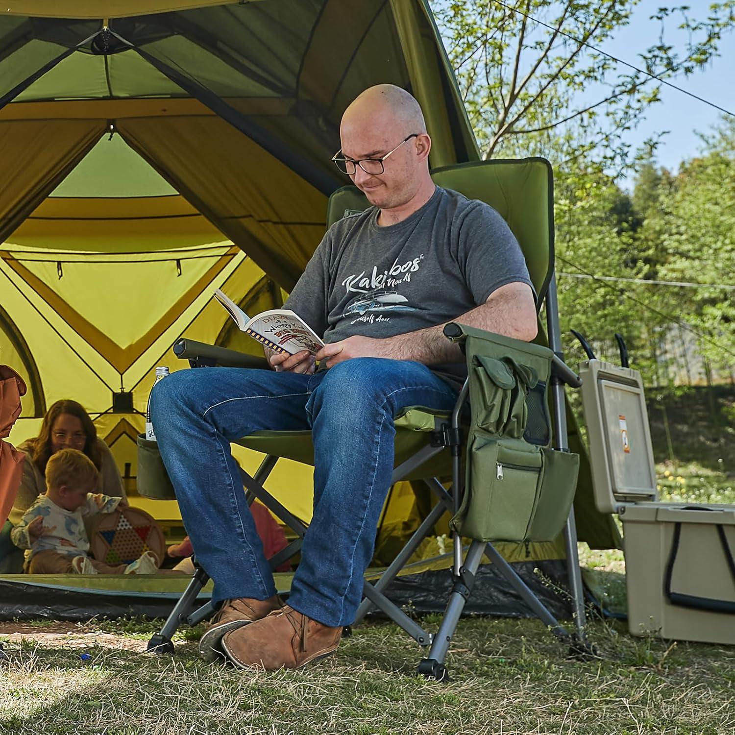 imageTIMBER RIDGE Oversized Folding Camping Chair High Back Heavy Duty for Adults Support up to 500lbs with Cup Holder Side Pocket Cooler Bag 2 PackGreen