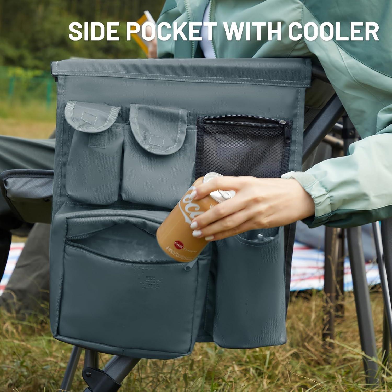 imageTIMBER RIDGE Oversized Folding Camping Chair High Back Heavy Duty for Adults Support up to 500lbs with Cup Holder Side Pocket Cooler Bag 2 PackGrey