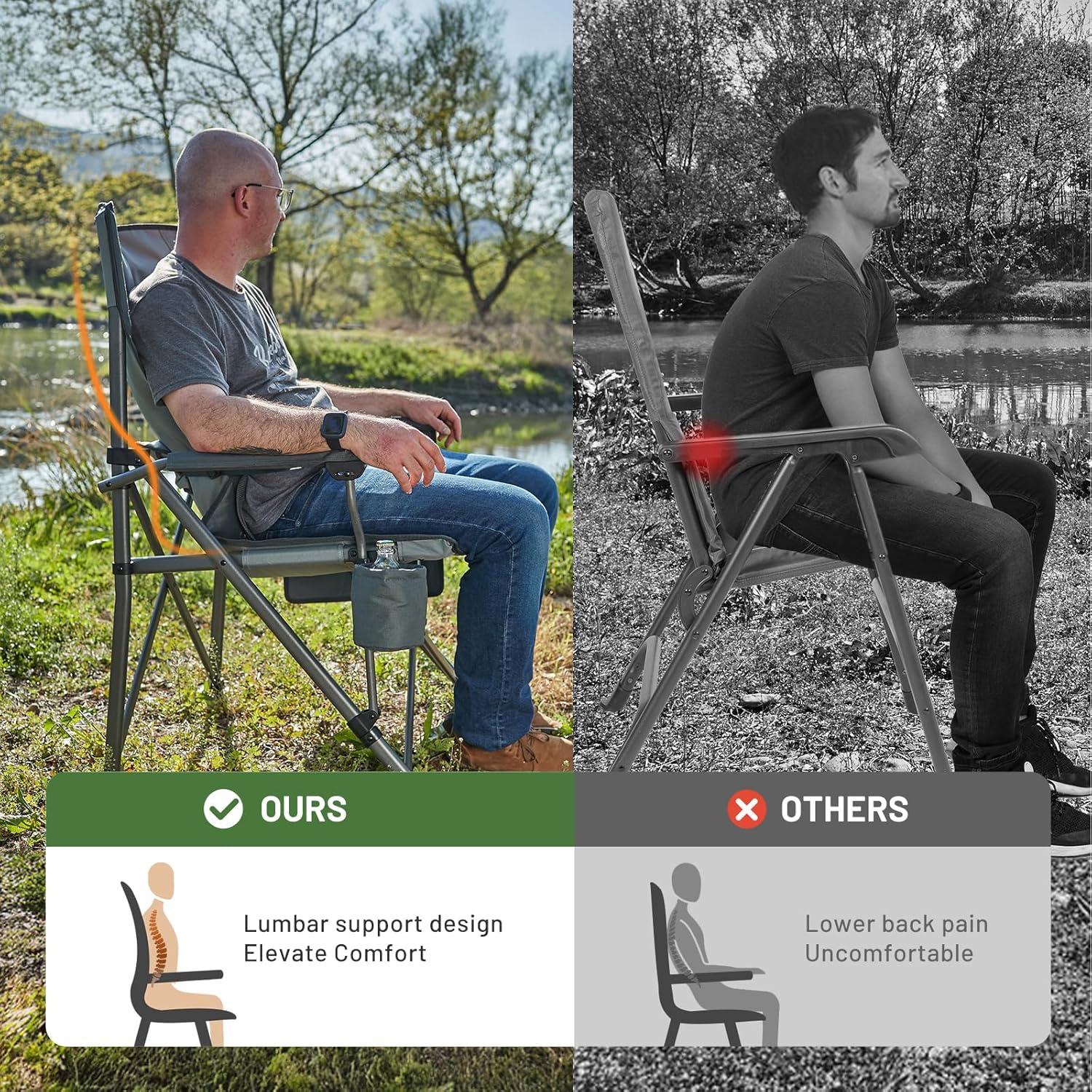 imageTIMBER RIDGE Oversized Folding Camping Chair High Back Heavy Duty for Adults Support up to 500lbs with Cup Holder Side Pocket Cooler Bag 2 PackGrey 2 Setlumbar Support