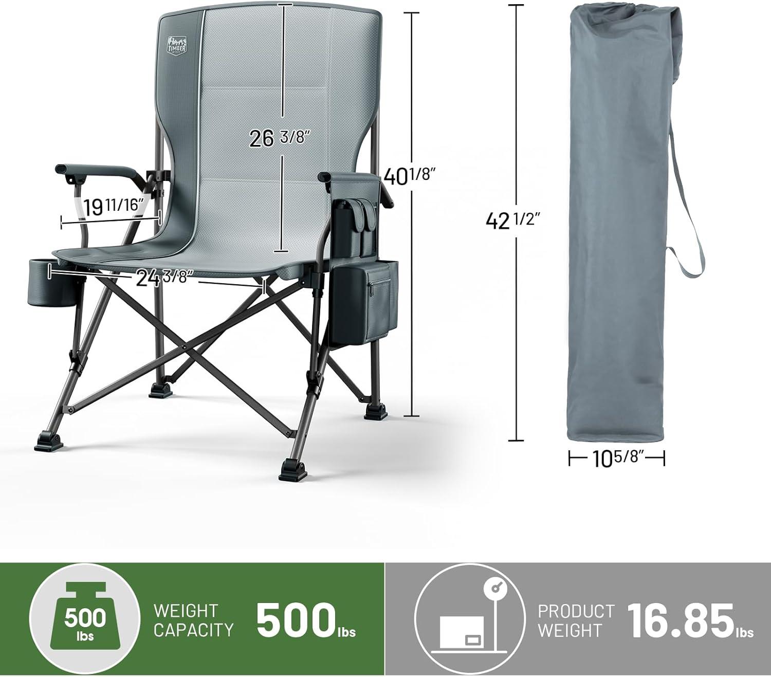 imageTIMBER RIDGE Oversized Folding Camping Chair High Back Heavy Duty for Adults Support up to 500lbs with Cup Holder Side Pocket Cooler Bag 2 PackGrey 2 Set