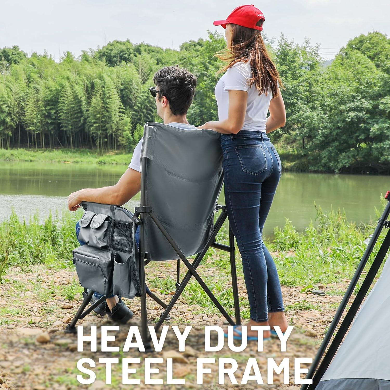 imageTIMBER RIDGE Oversized Folding Camping Chair High Back Heavy Duty for Adults Support up to 500lbs with Cup Holder Side Pocket Cooler Bag 2 PackGrey