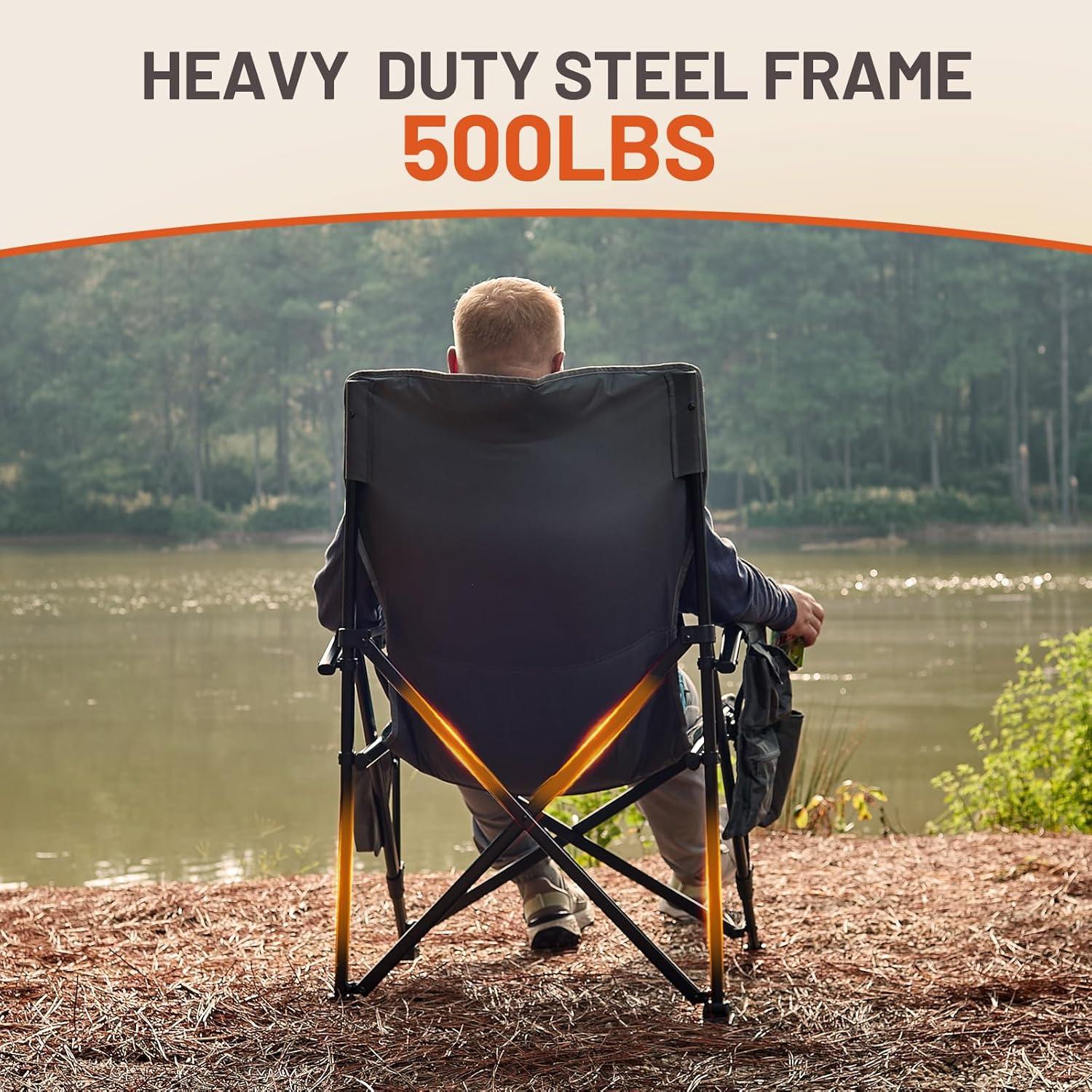 imageTIMBER RIDGE Oversized Folding Camping Chair High Back Heavy Duty for Adults Support up to 500lbs with Cup Holder Side Pocket Cooler Bag 2 PackGrey With Heated 2pack